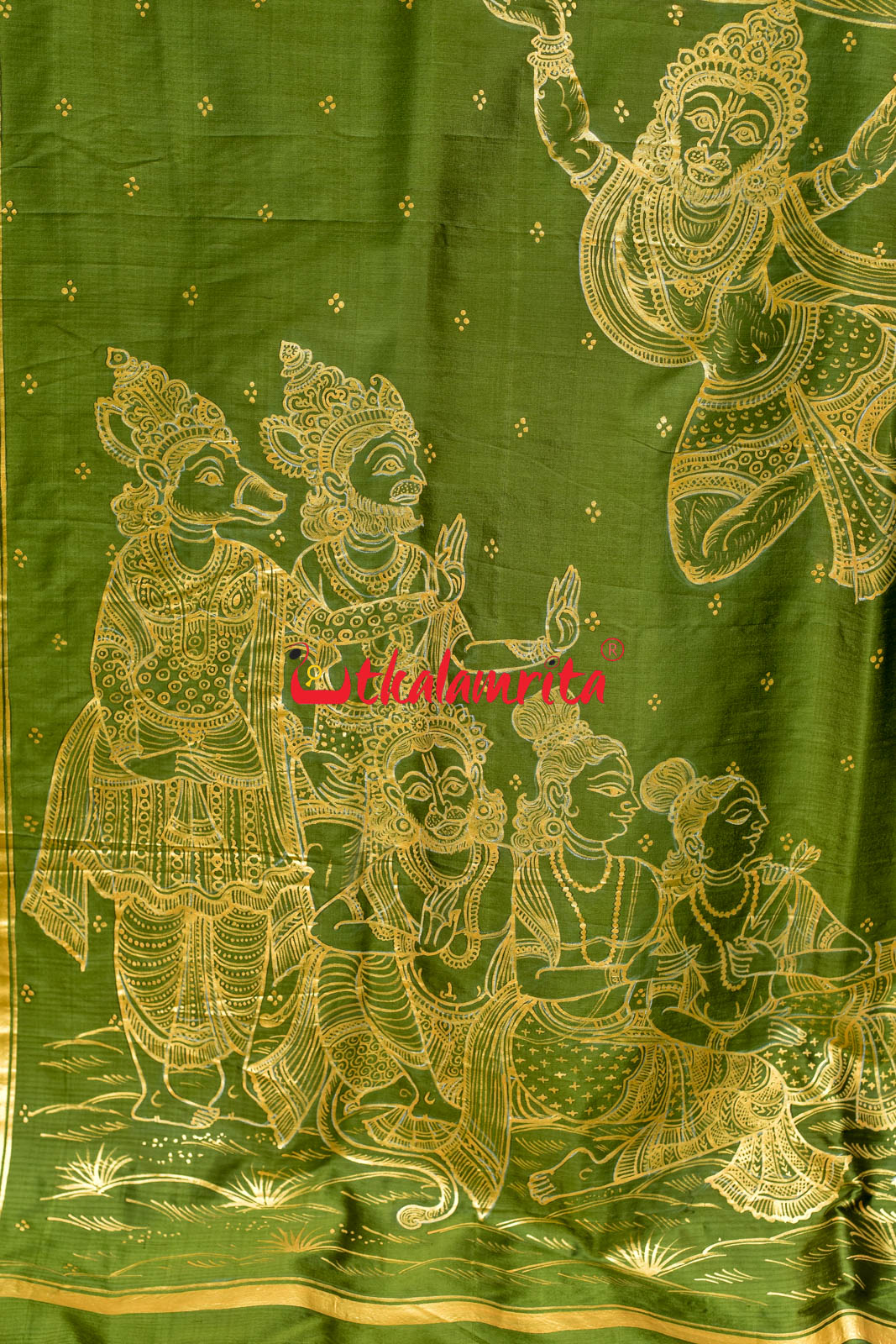 Lakhmana Sakti Bheda Mehendi Pattachitra Silk Saree