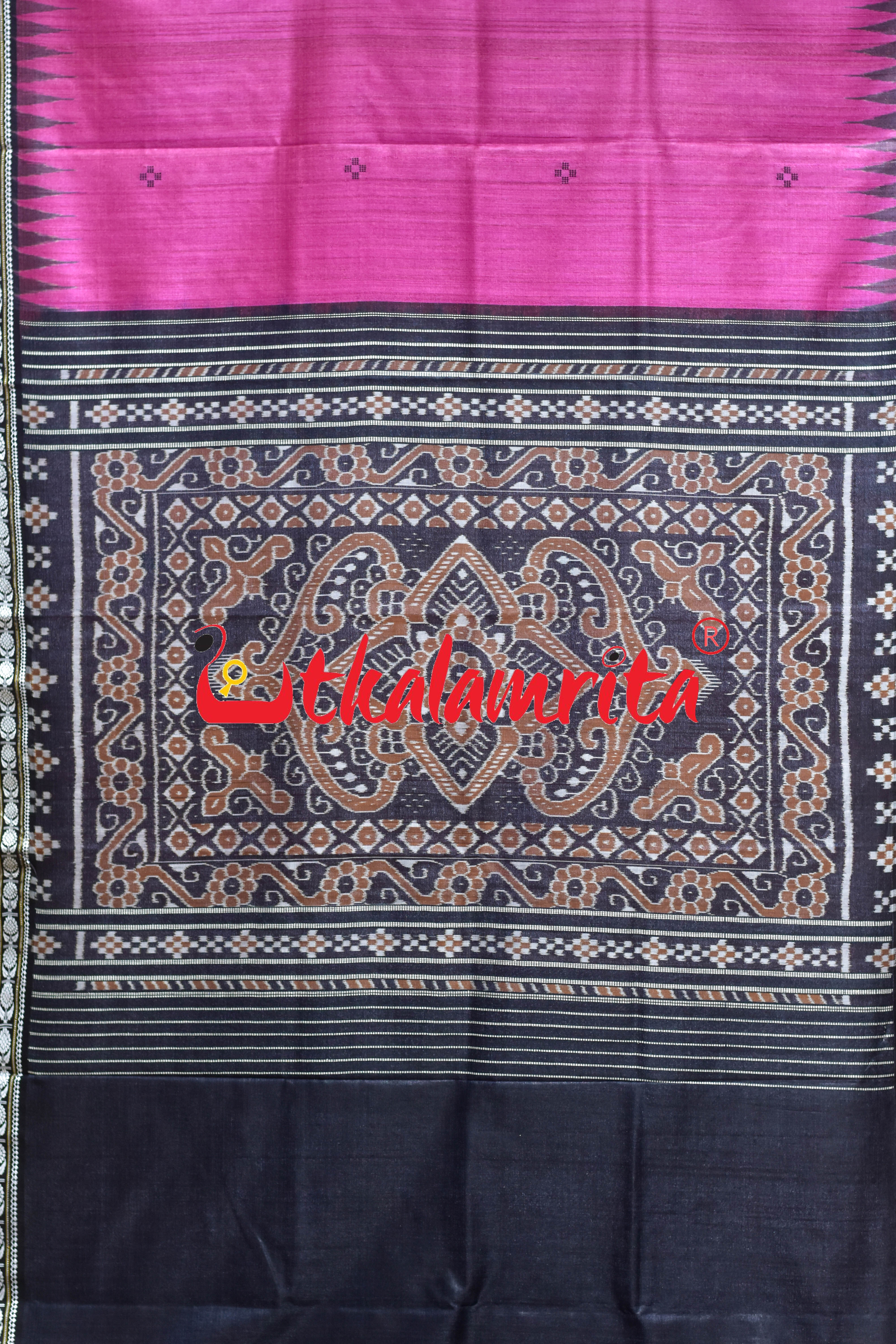Pink Black Flower Dobby Gopalpur Tussar Saree