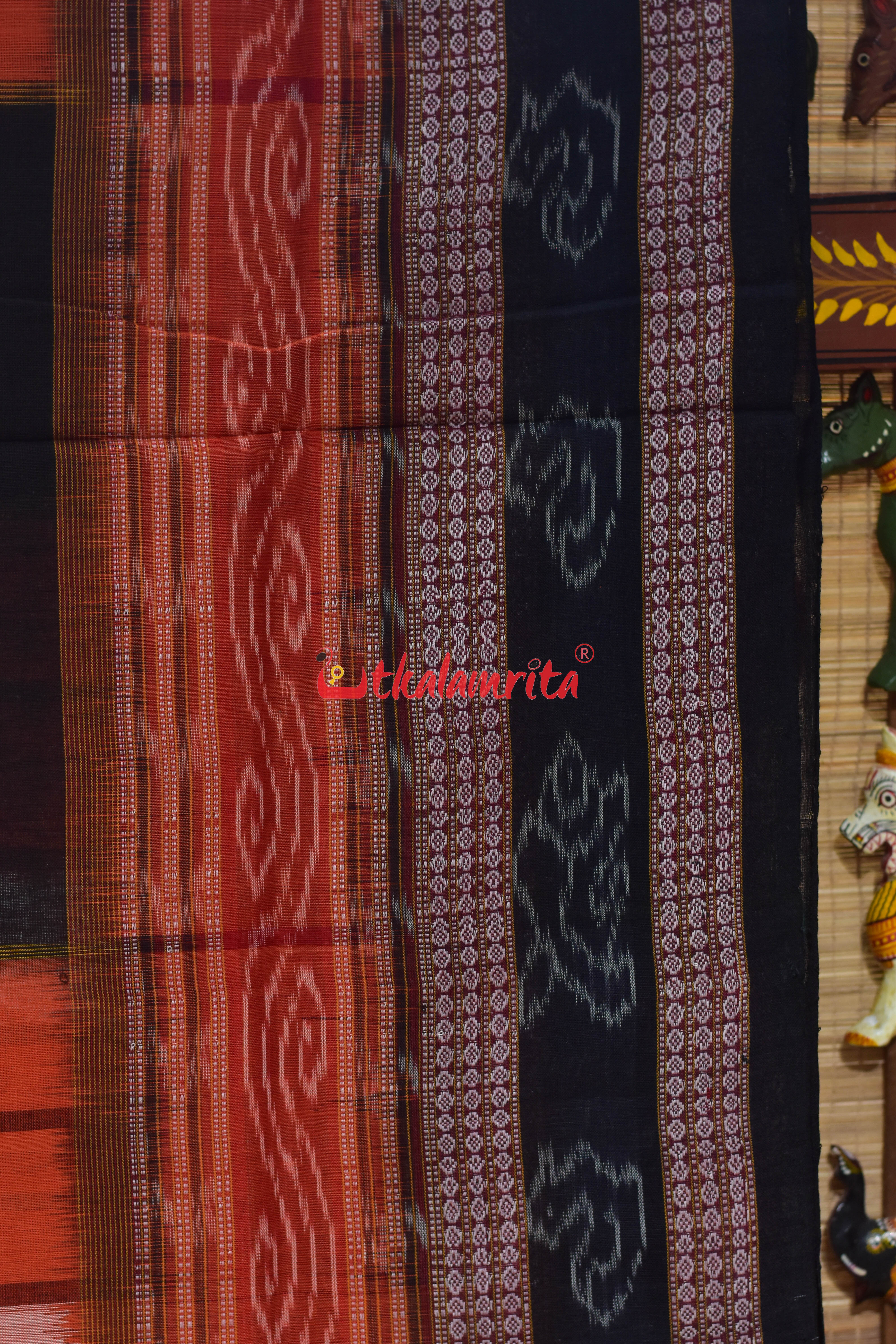 Orange Black Bichitrapuri Cotton Saree