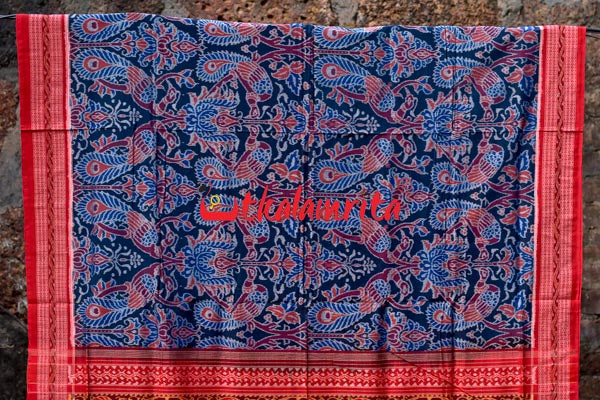 Peacocks Teal Sambalpuri Cotton Saree