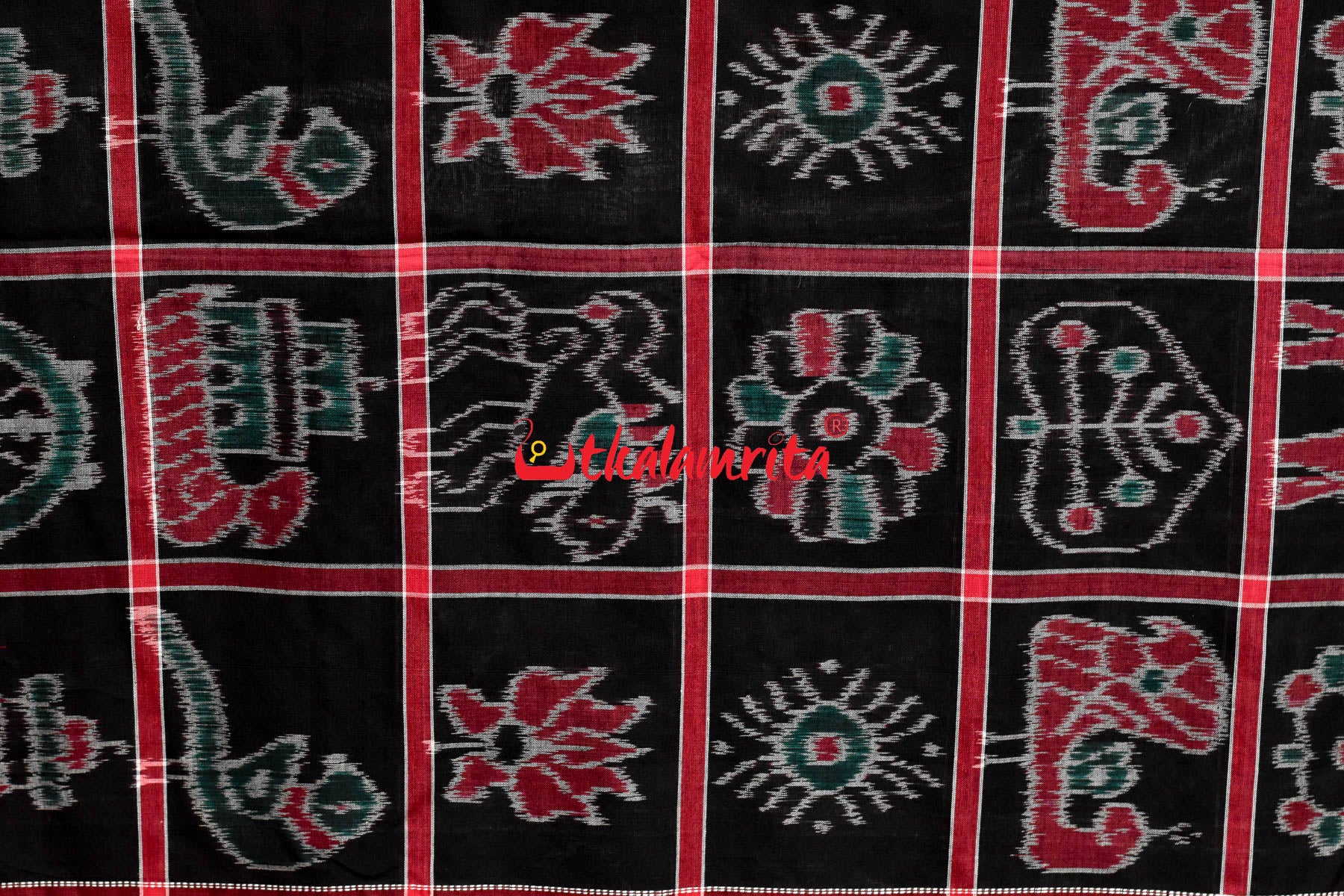 Black Red and Green Combo Nabakothi Cotton Saree