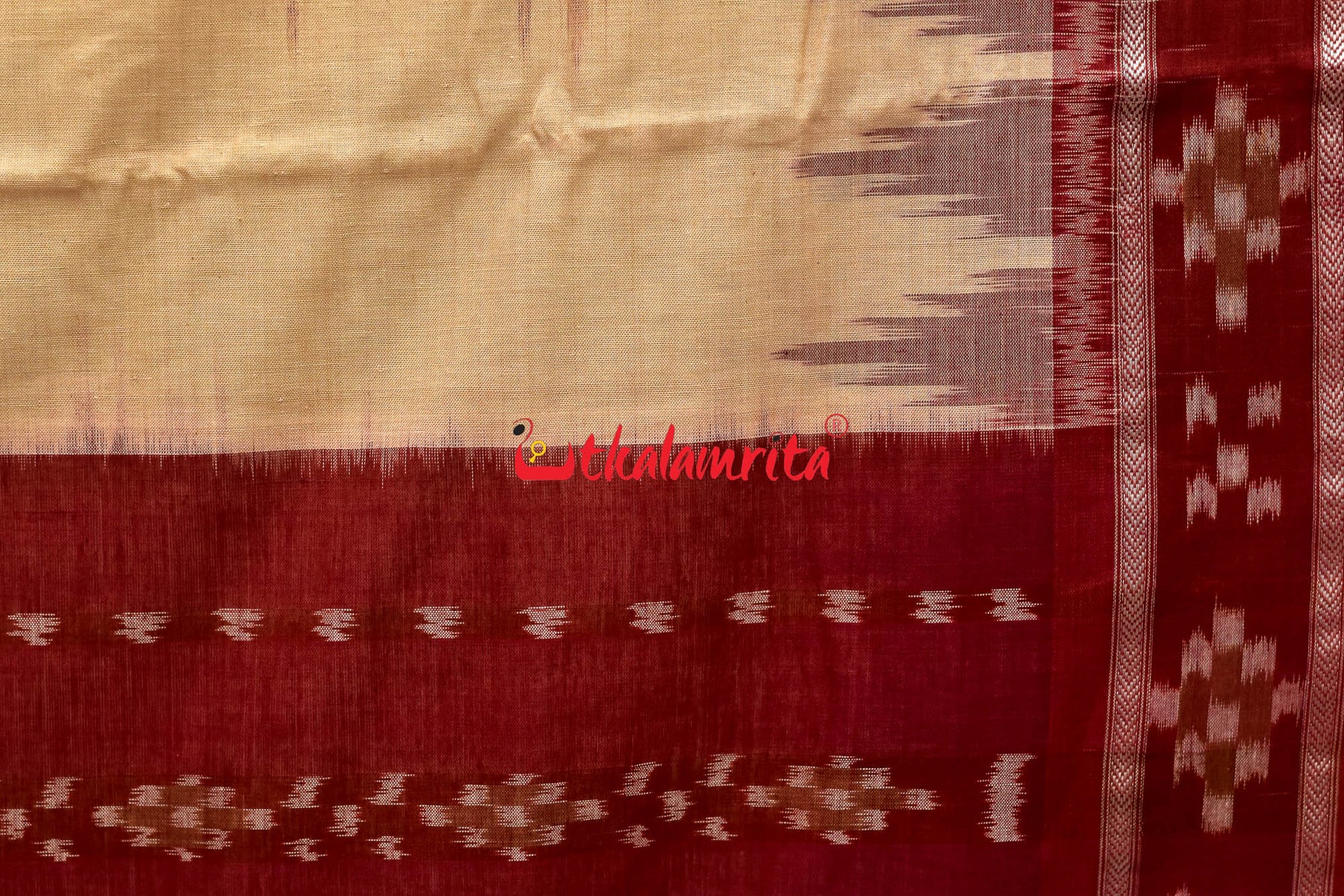 Off White Kumbha Pasapali Border Khandua Cotton Saree