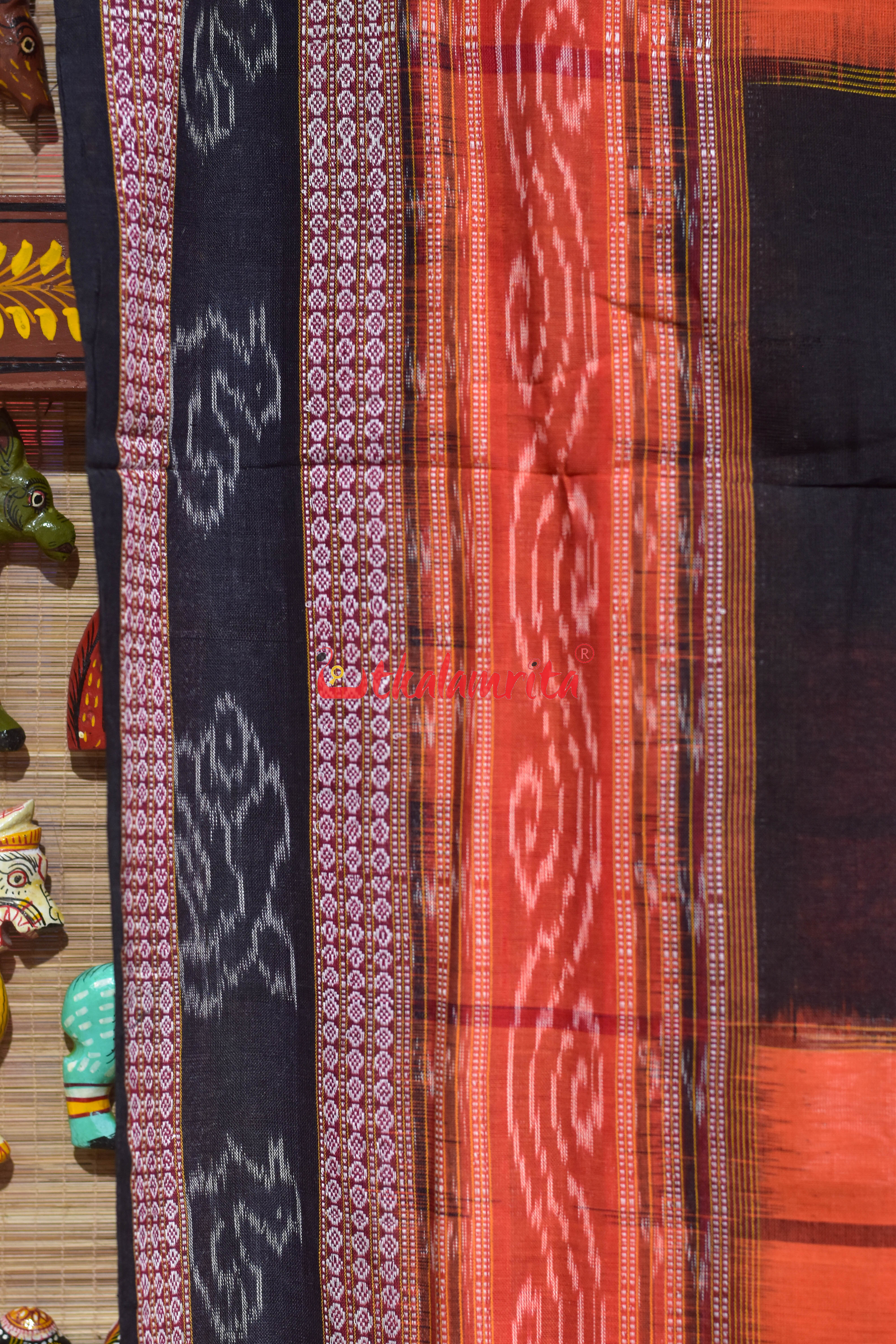 Orange Black Bichitrapuri Cotton Saree