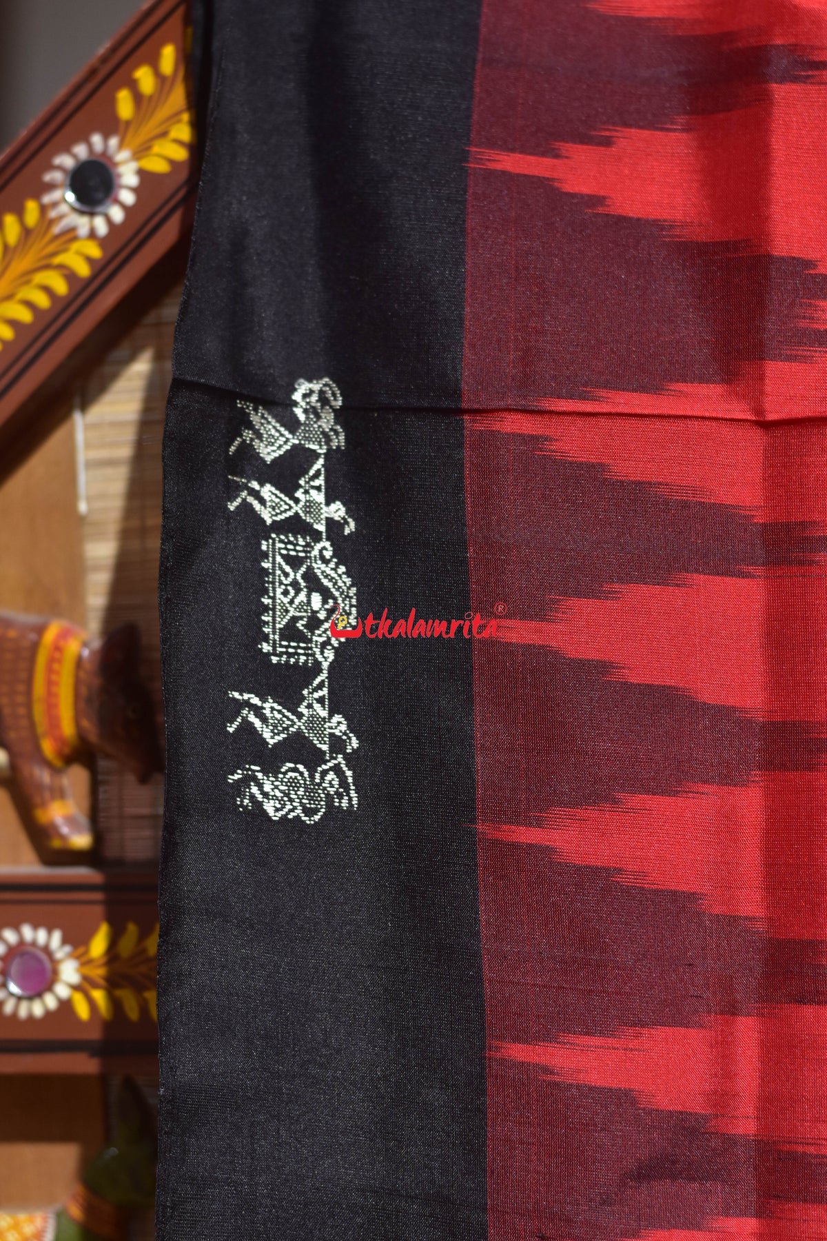 Red Black Sabari Tribal Bomkai Silk Saree