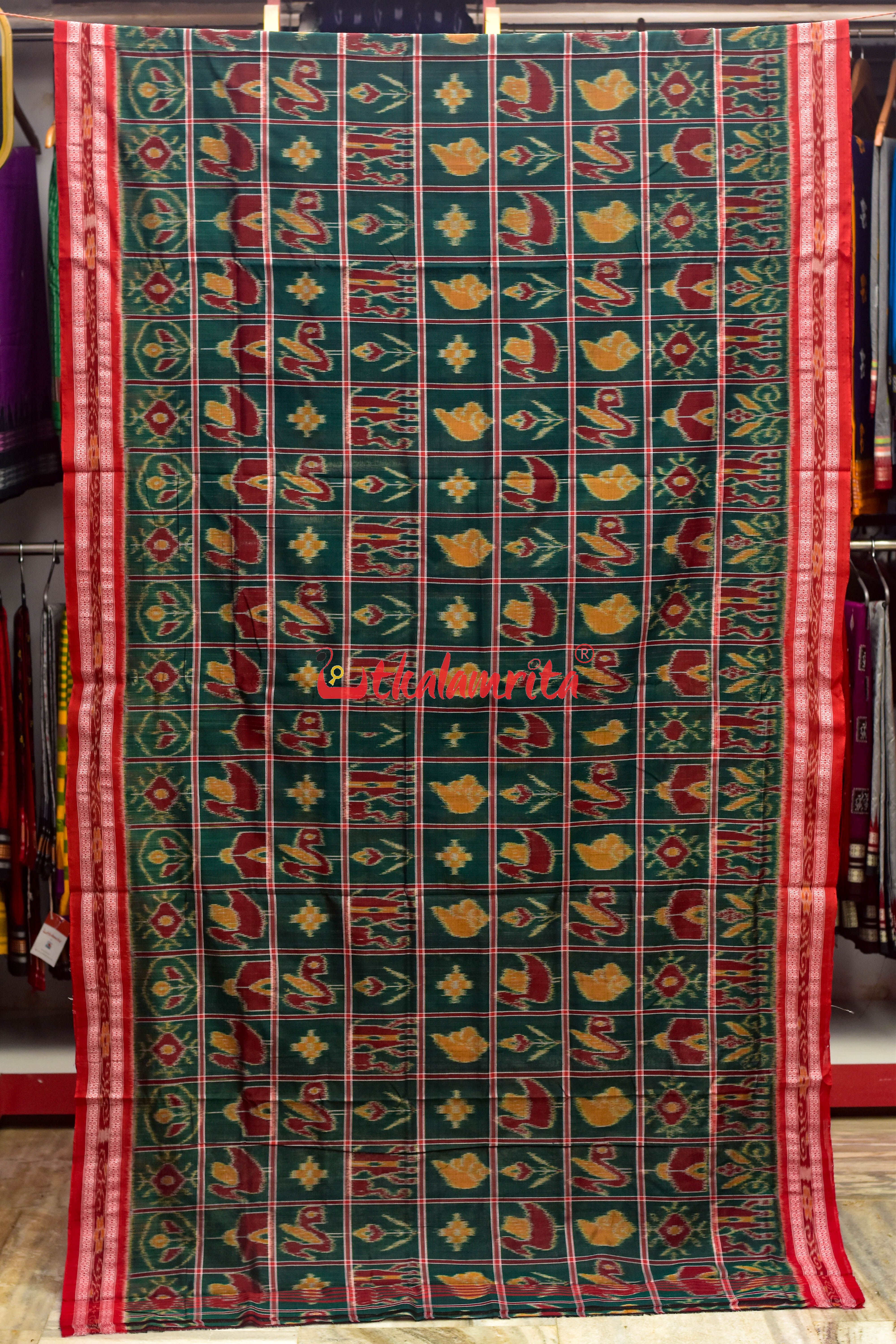 Deep Green Nabakothi Cotton Saree
