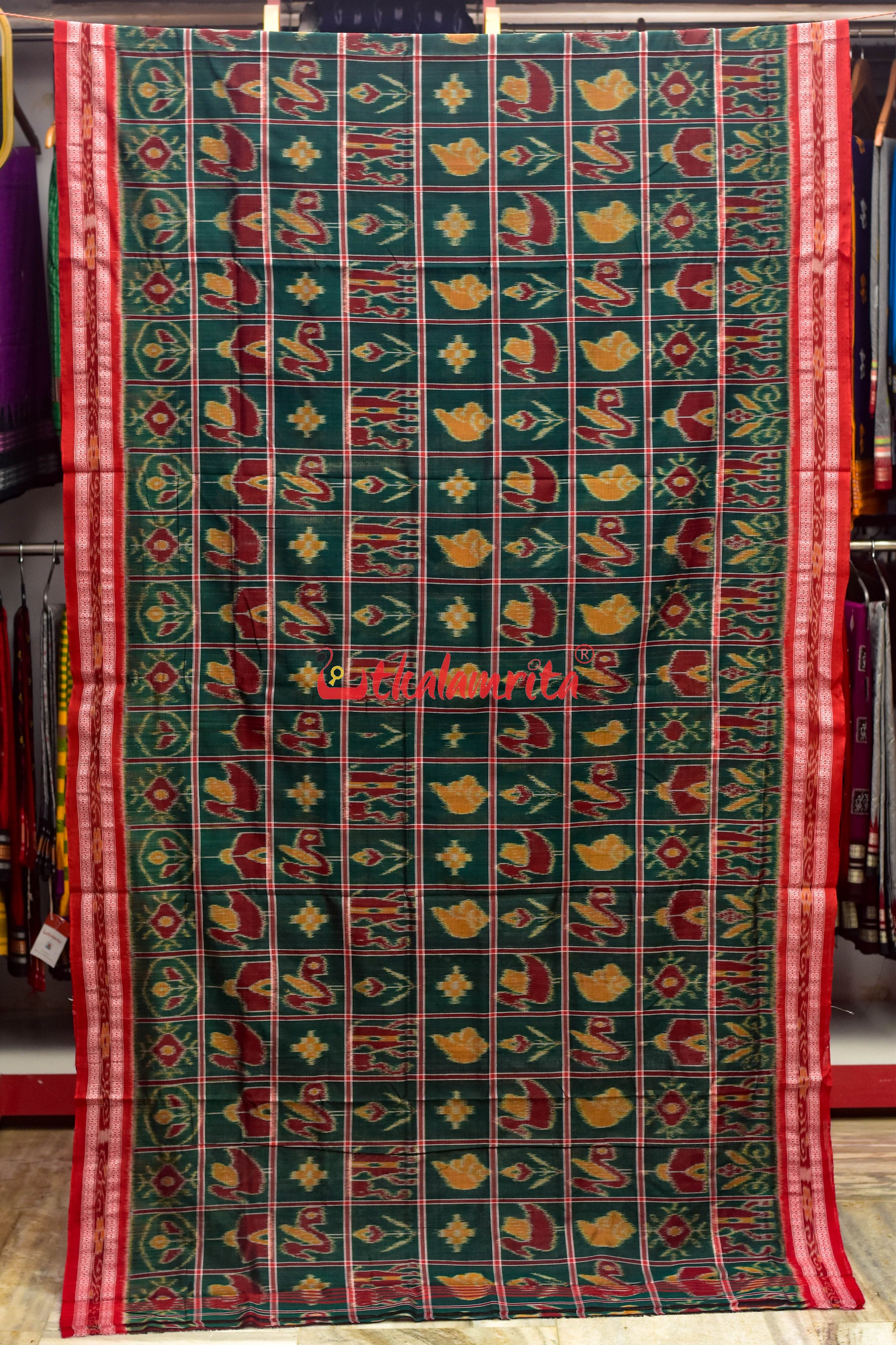 Deep Green Nabakothi Cotton Saree