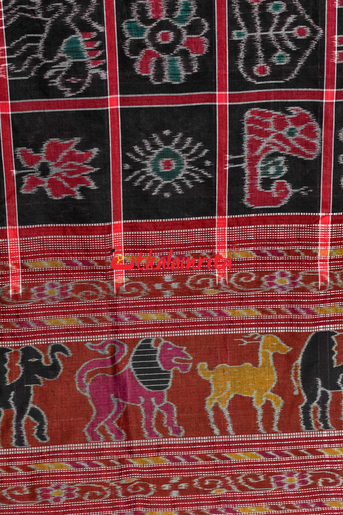 Black Red and Green Combo Nabakothi Cotton Saree