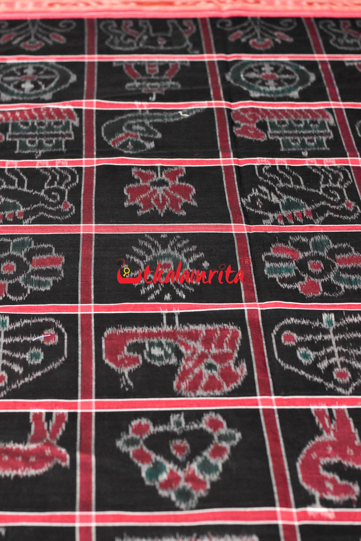 Black Red and Green Combo Nabakothi Cotton Saree