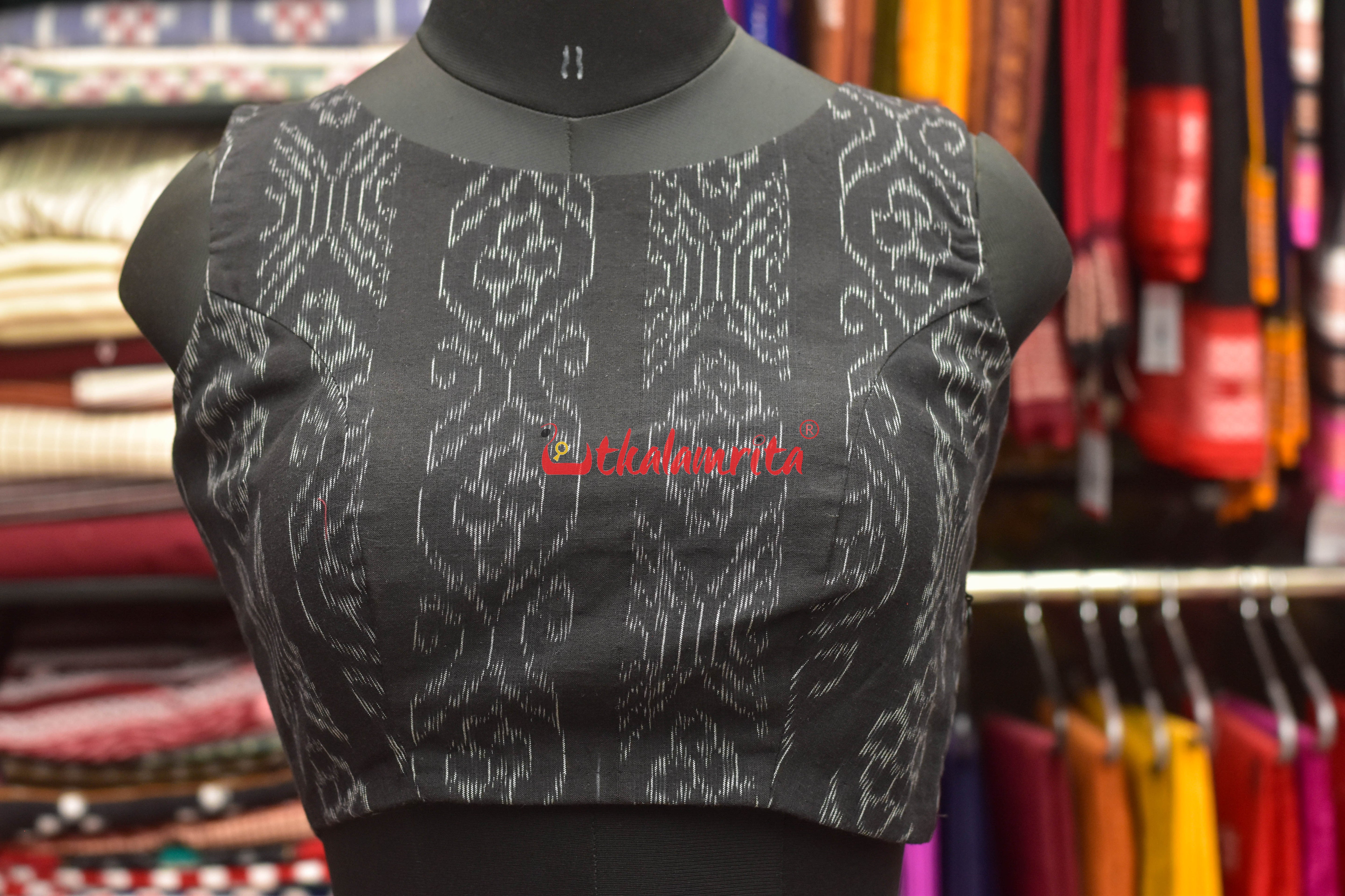 Flower Bandha on Black Boat Neck Sleeveless (Blouse)