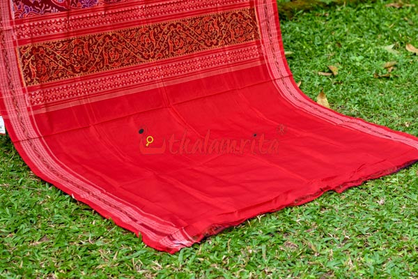 Peacocks Teal Sambalpuri Cotton Saree