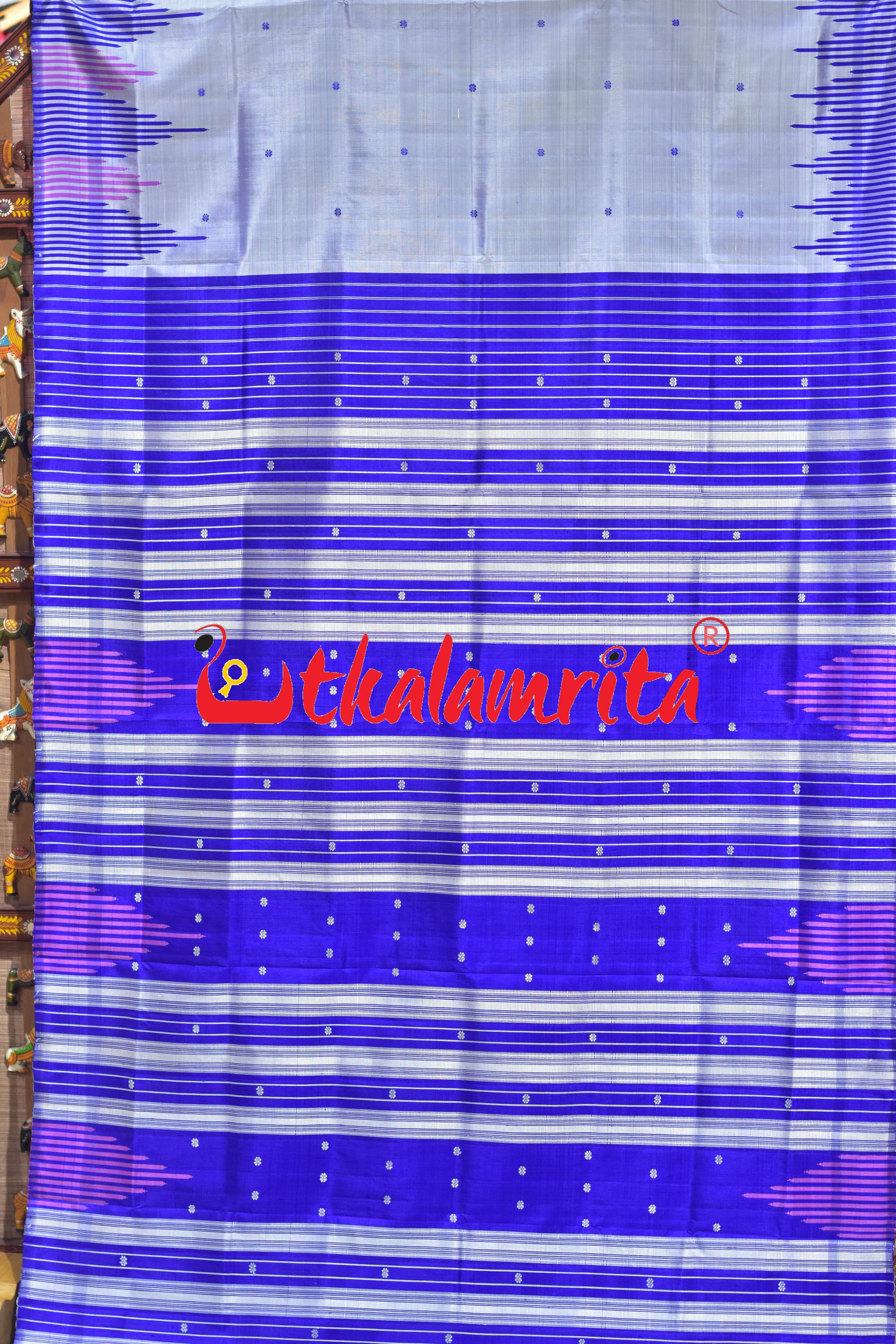 Steel Blue Multi Kumbha Double Anchal Berhampuri Silk Saree