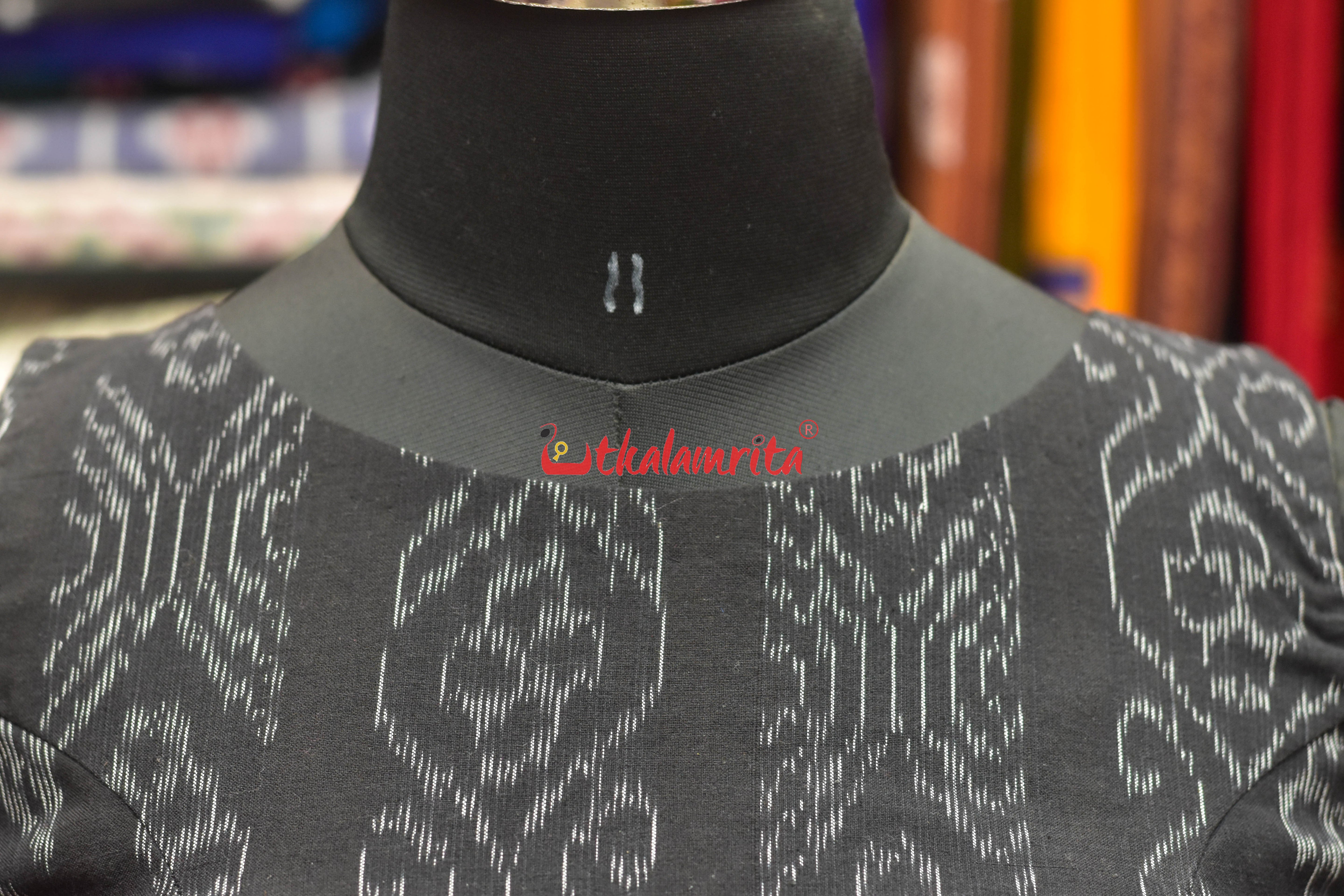 Flower Bandha on Black Boat Neck Sleeveless (Blouse)