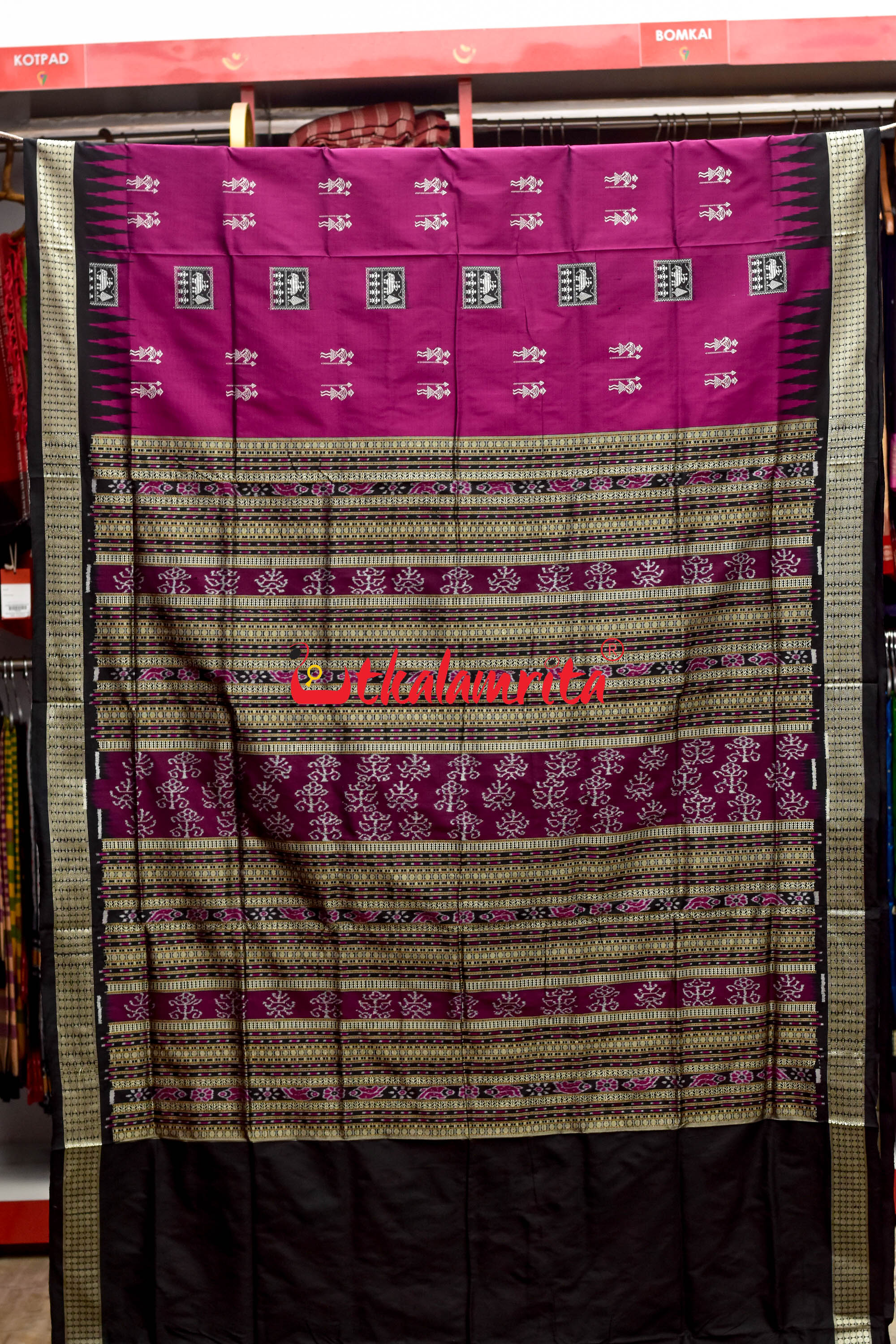 Magenta Hati Tribal Box Sambalpuri Silk Saree