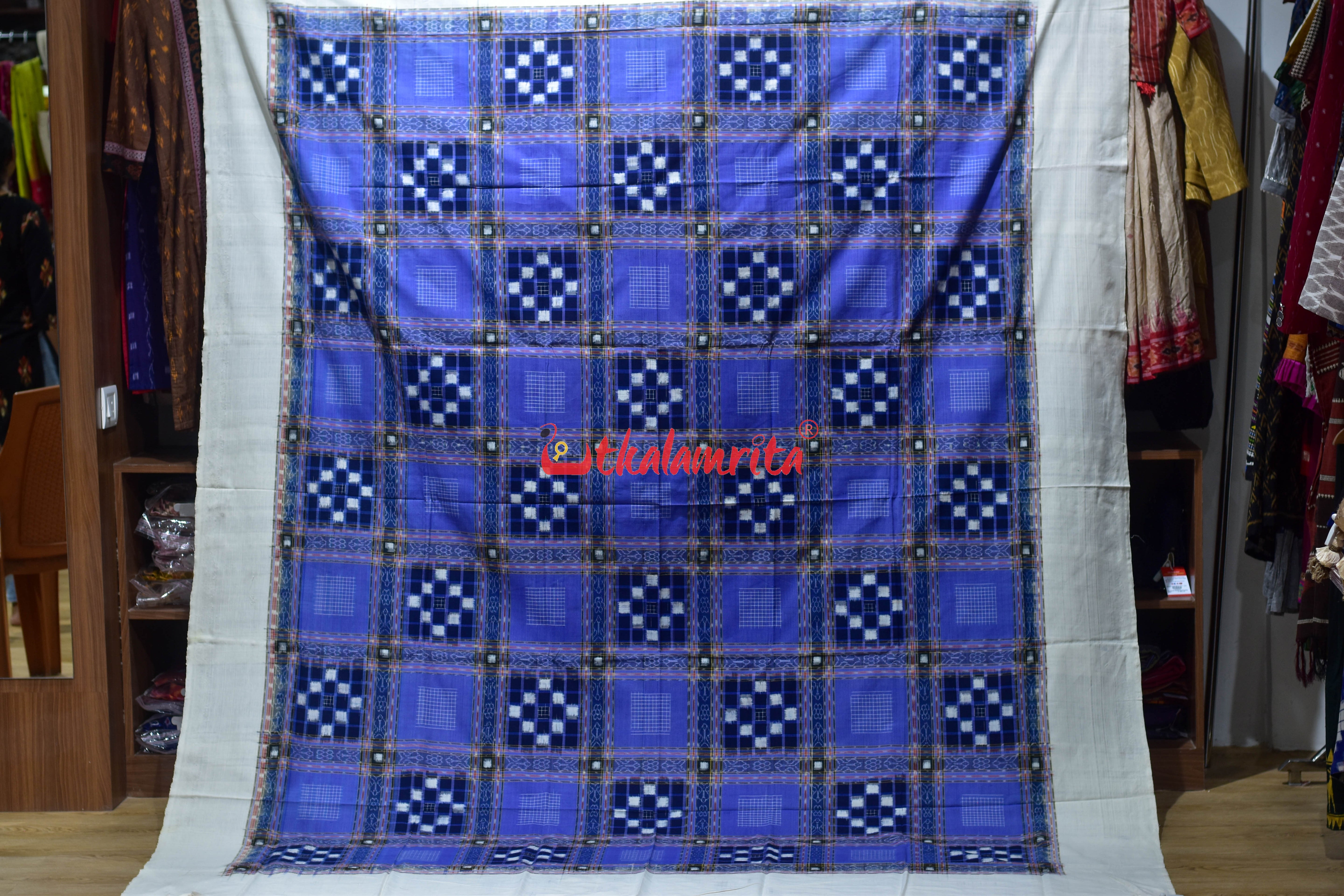 Sky Blue Check Pasapali (Double Bedsheet)