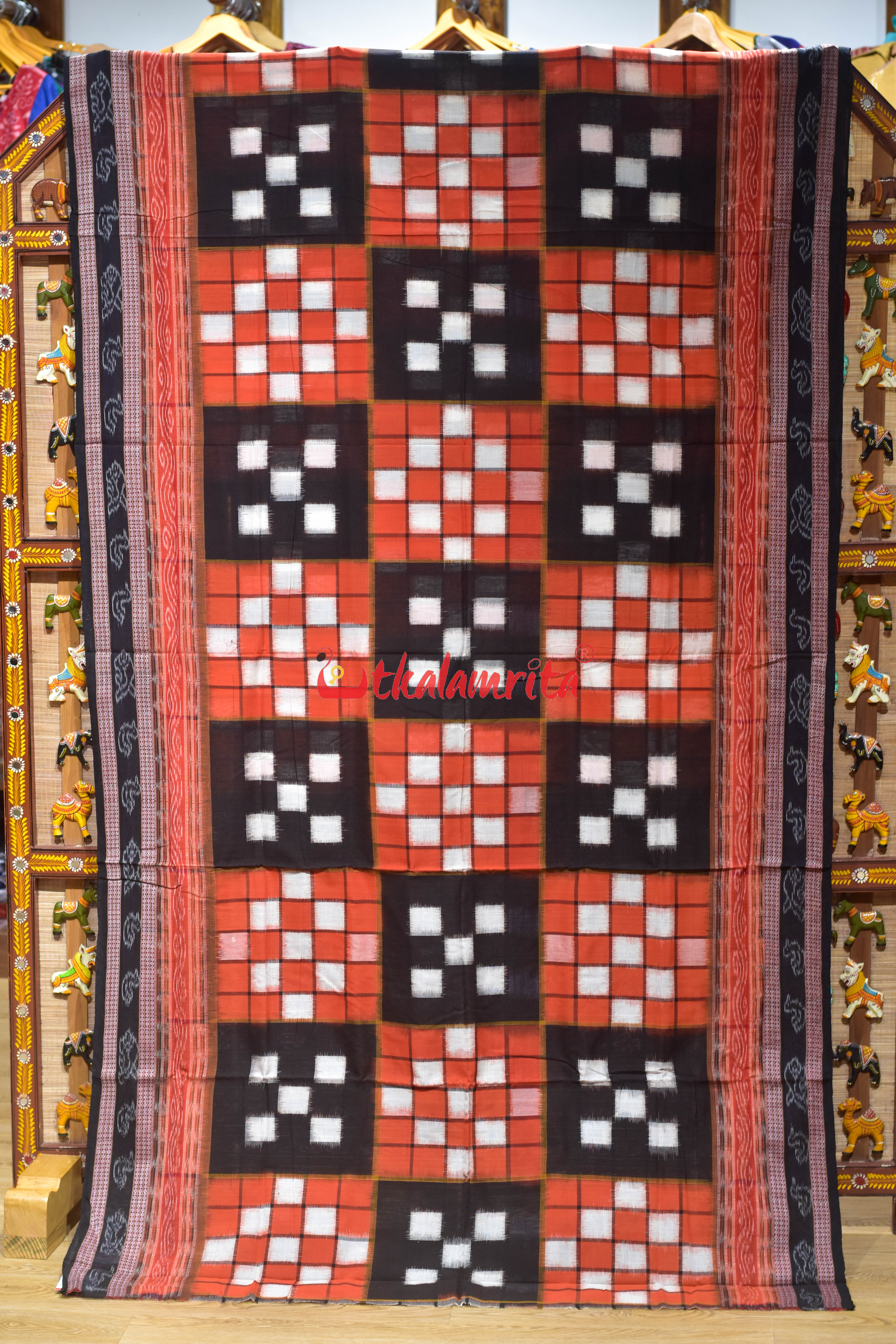 Orange Black Bichitrapuri Cotton Saree