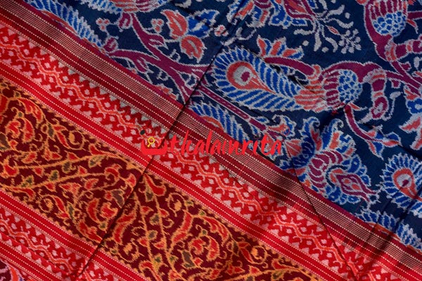 Peacocks Teal Sambalpuri Cotton Saree