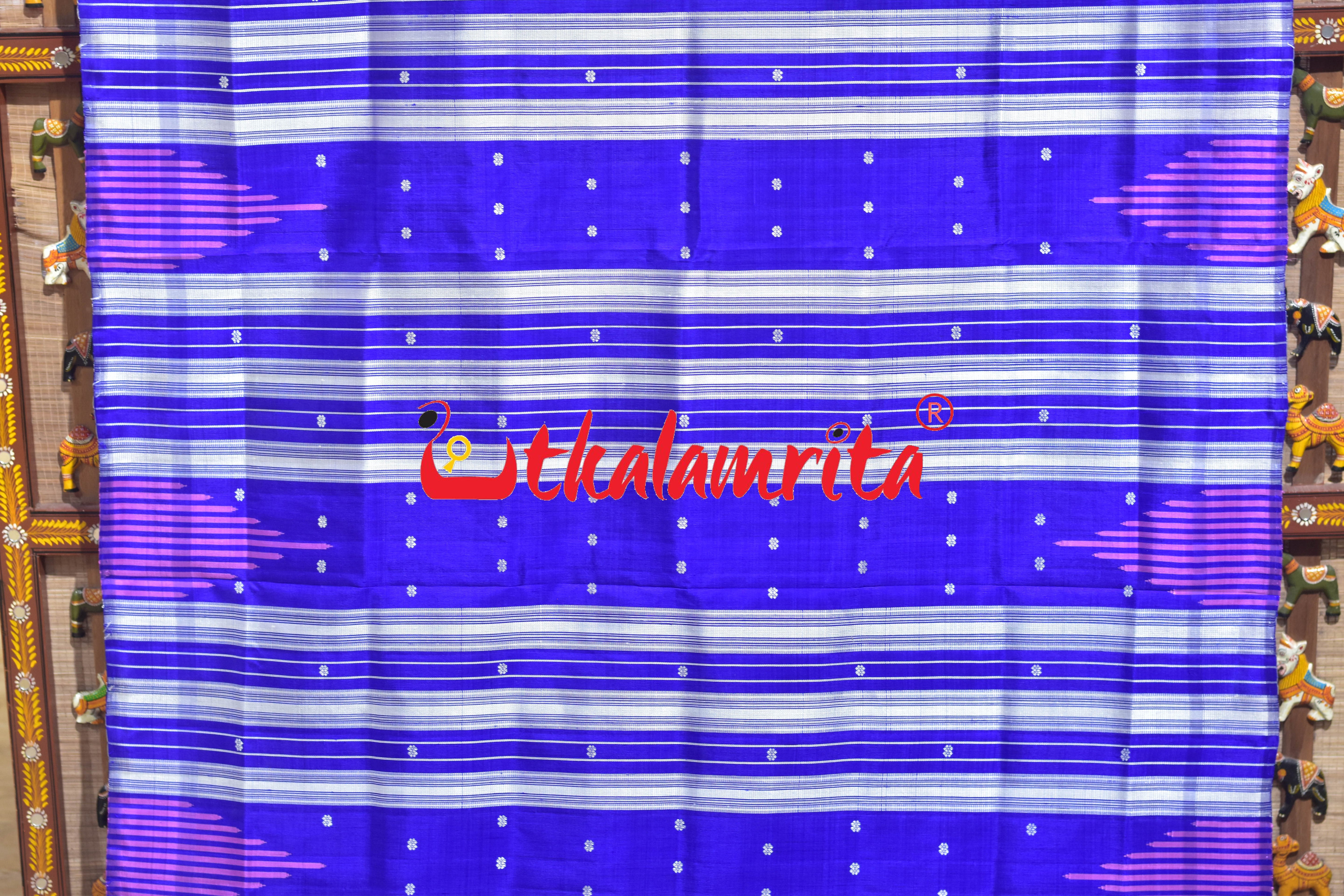 Steel Blue Multi Kumbha Double Anchal Berhampuri Silk Saree