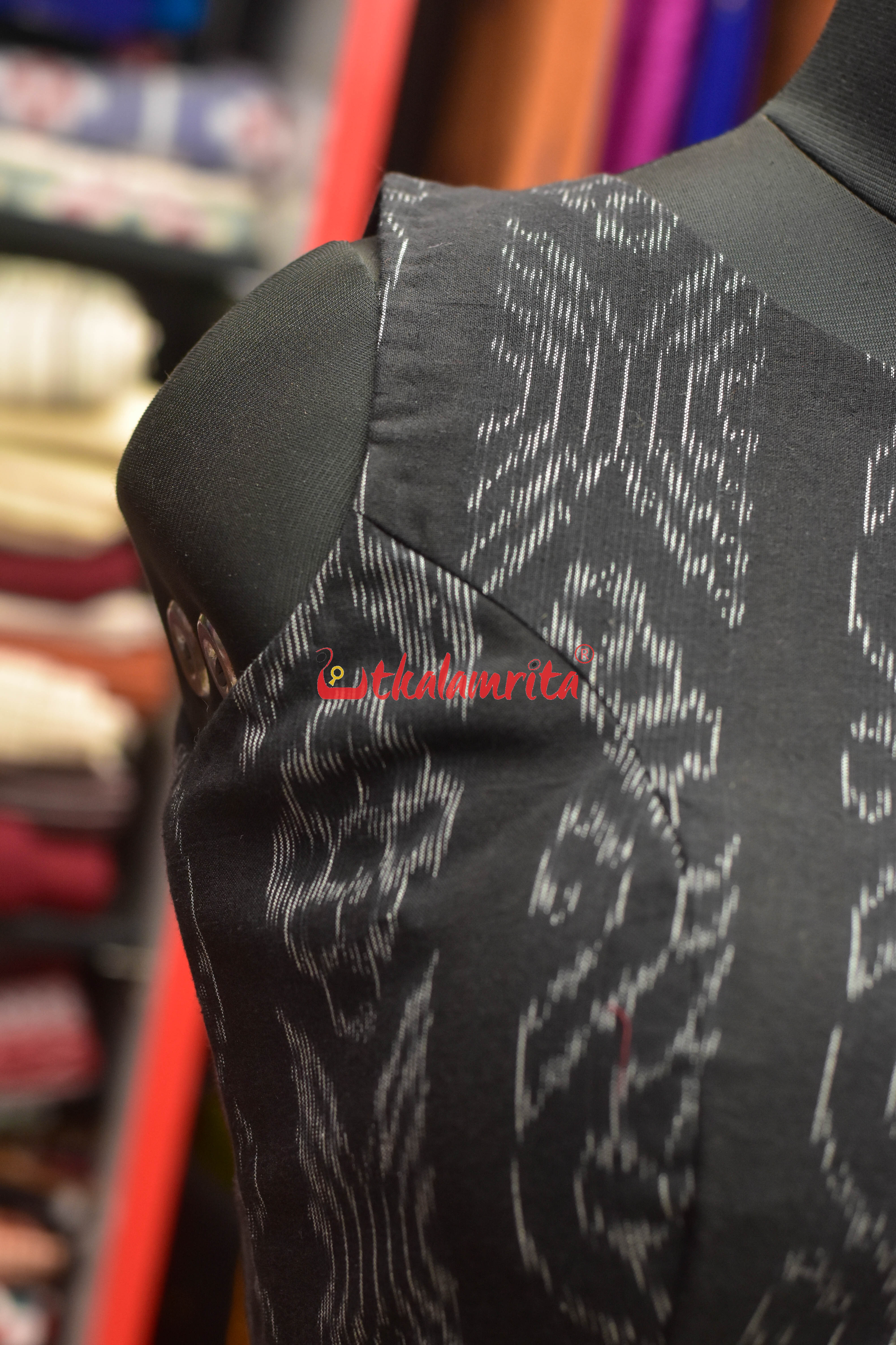 Flower Bandha on Black Boat Neck Sleeveless (Blouse)