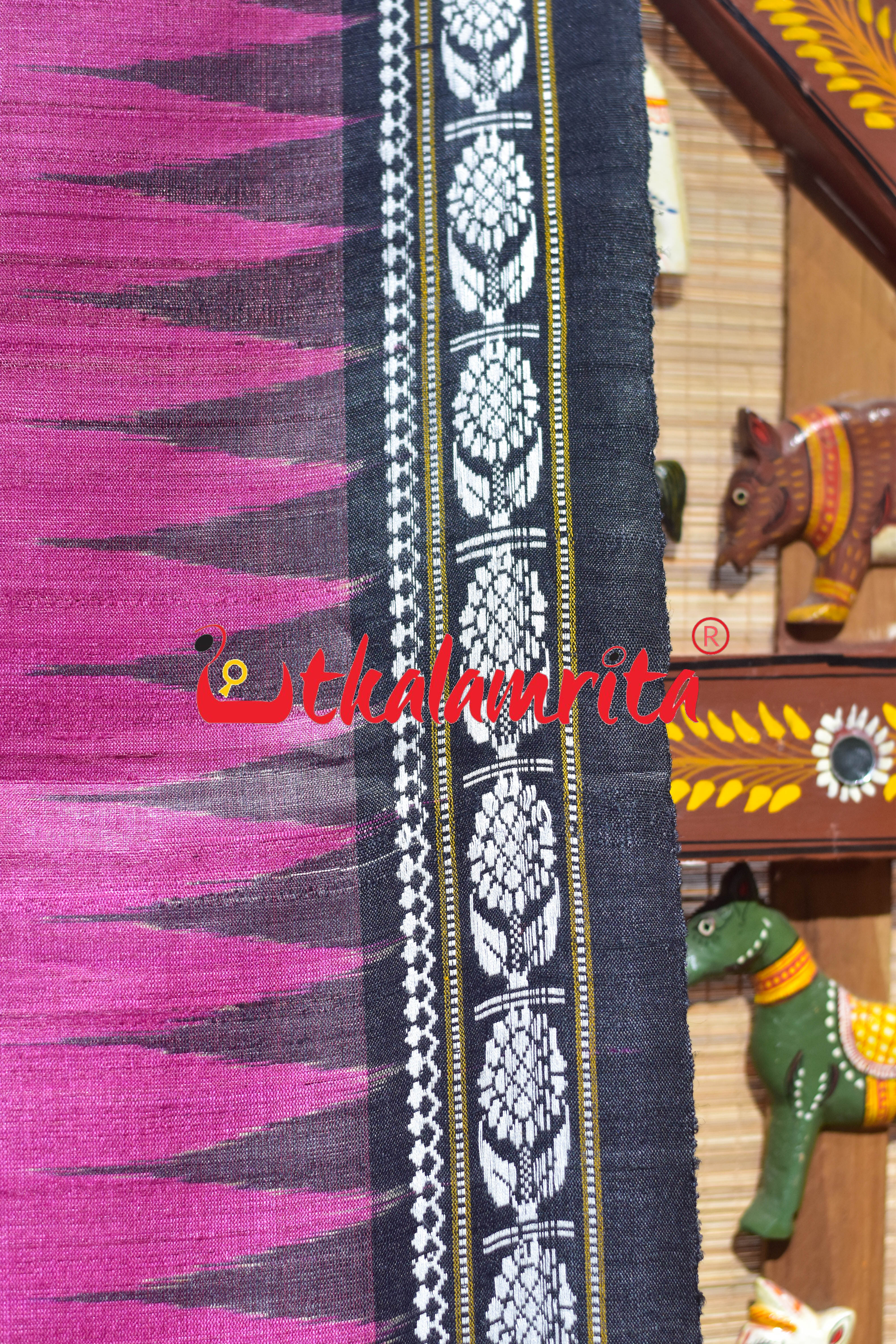 Pink Black Flower Dobby Gopalpur Tussar Saree