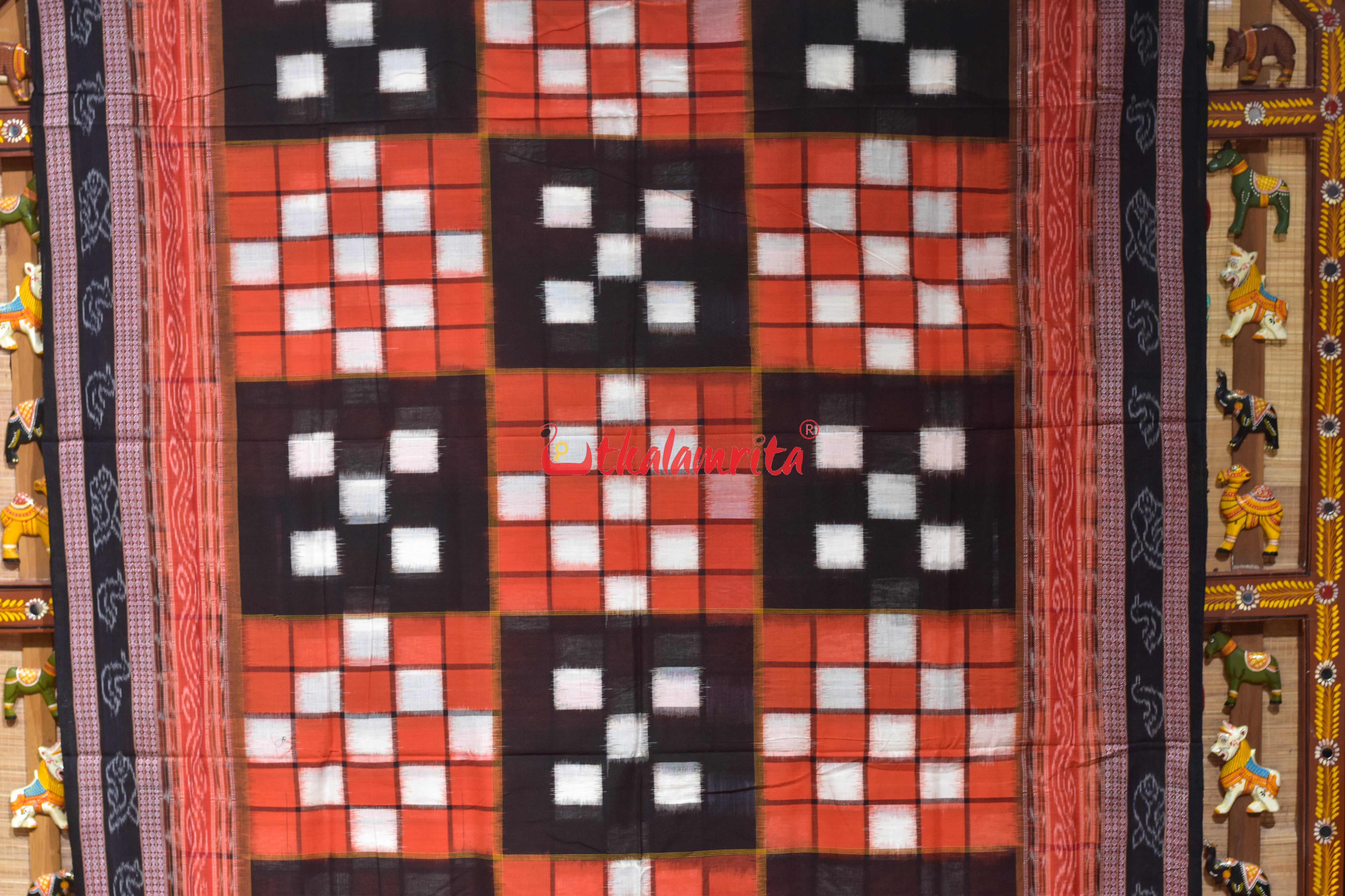 Orange Black Bichitrapuri Cotton Saree