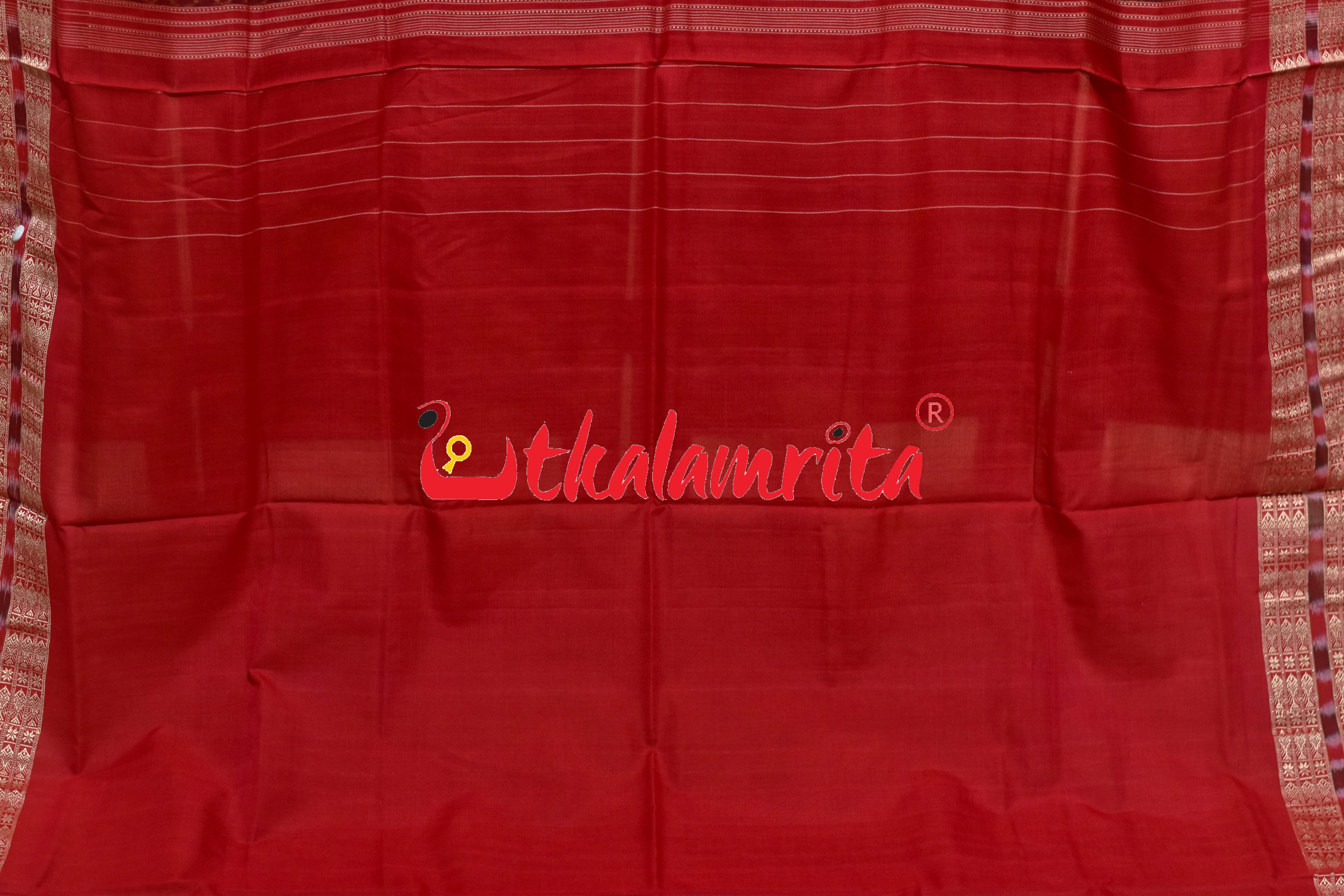 Black Red Odia Alphabets Doll Bandha Sambalpuri Cotton Saree