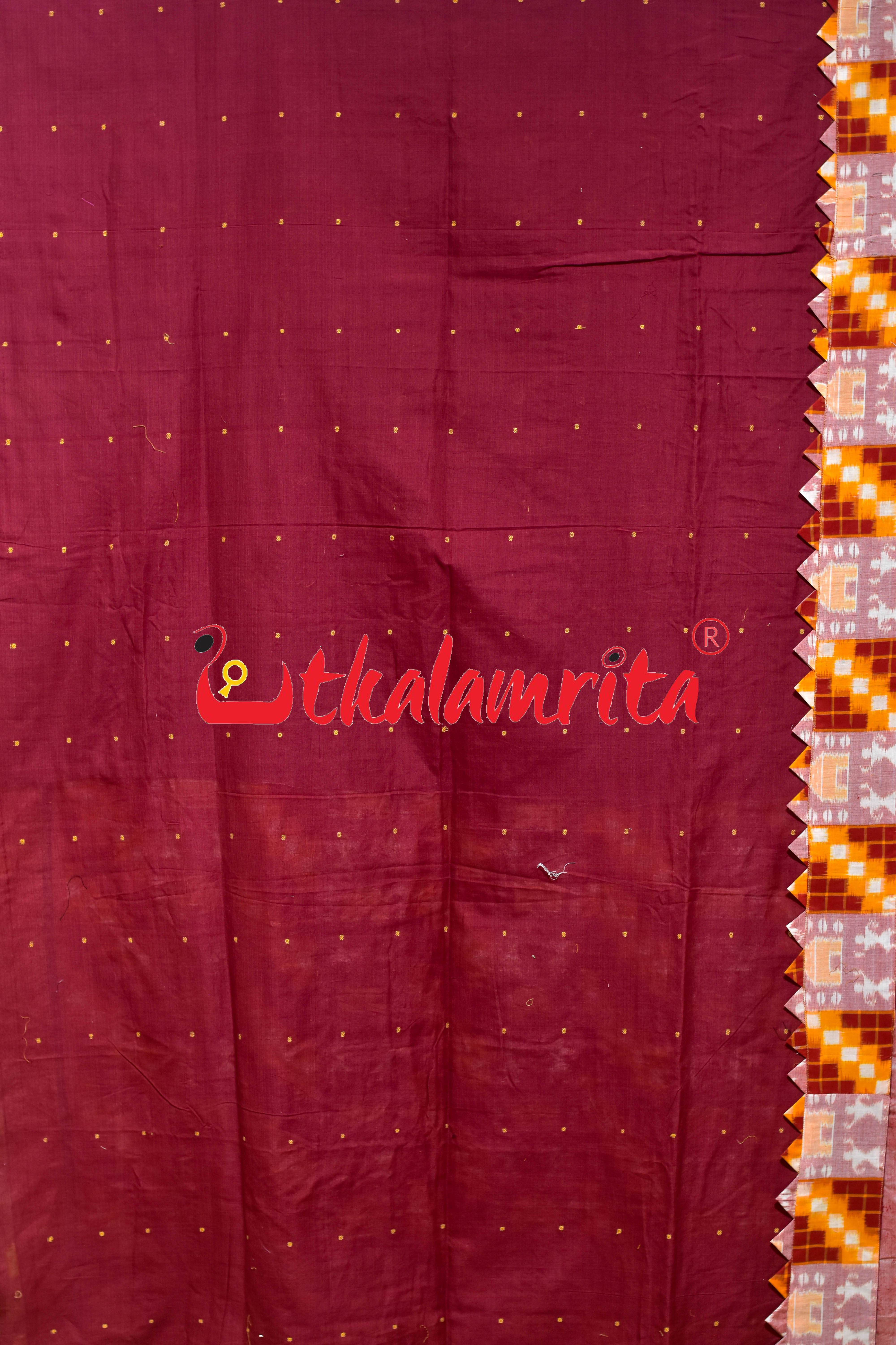 Maroon with Yellow Peach Tribals Designer Cotton Saree