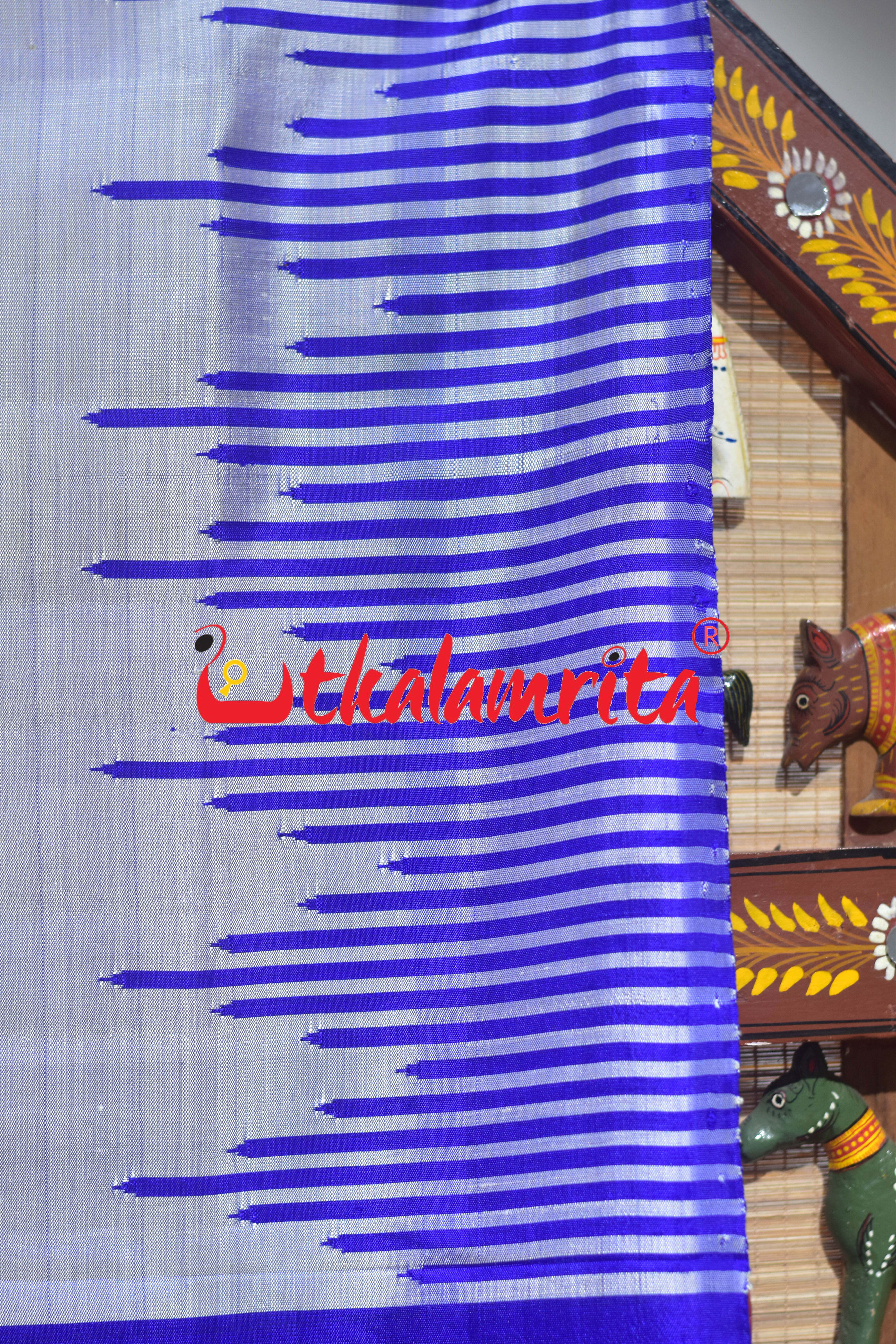 Steel Blue Multi Kumbha Double Anchal Berhampuri Silk Saree