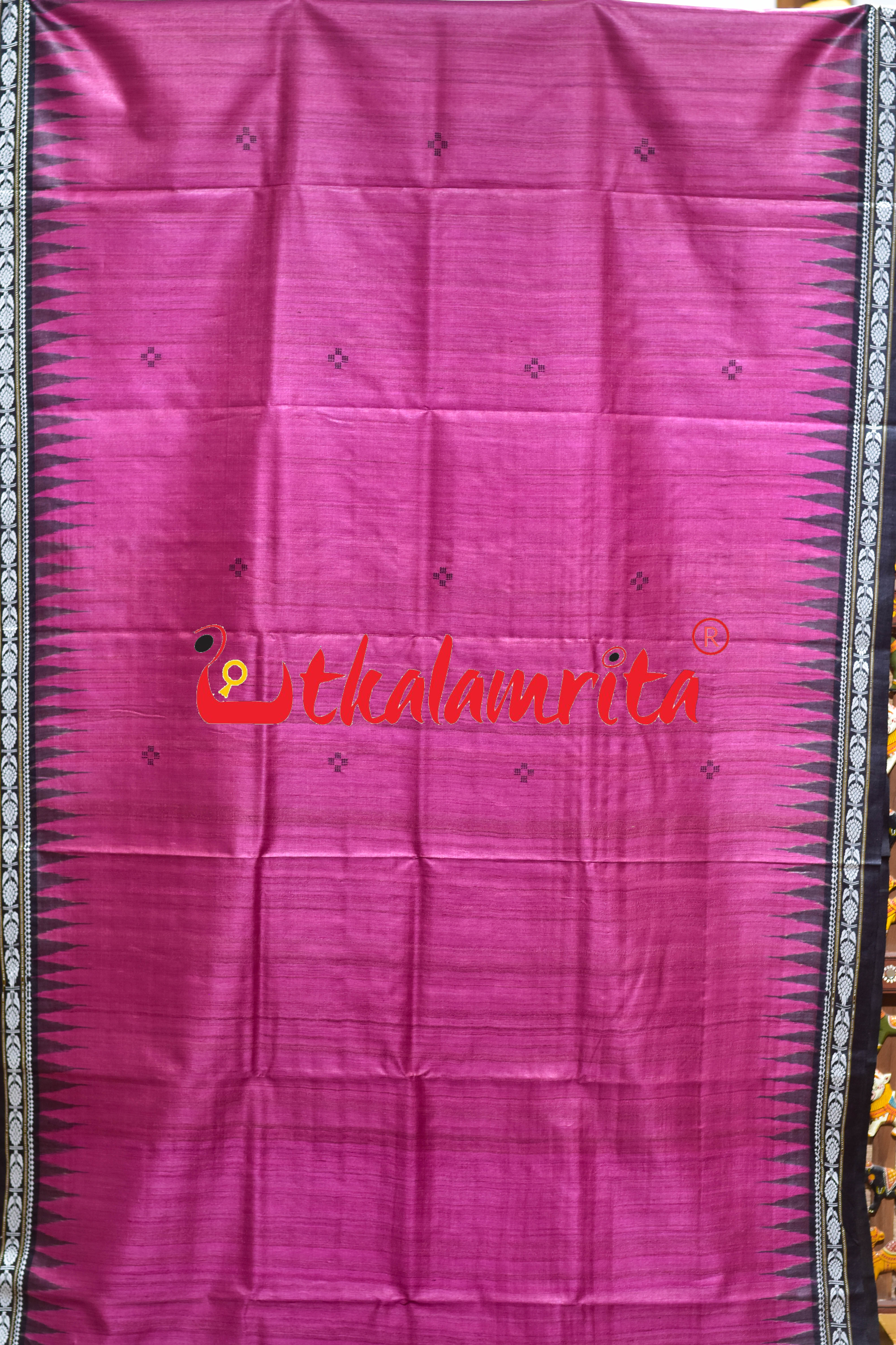 Pink Black Flower Dobby Gopalpur Tussar Saree