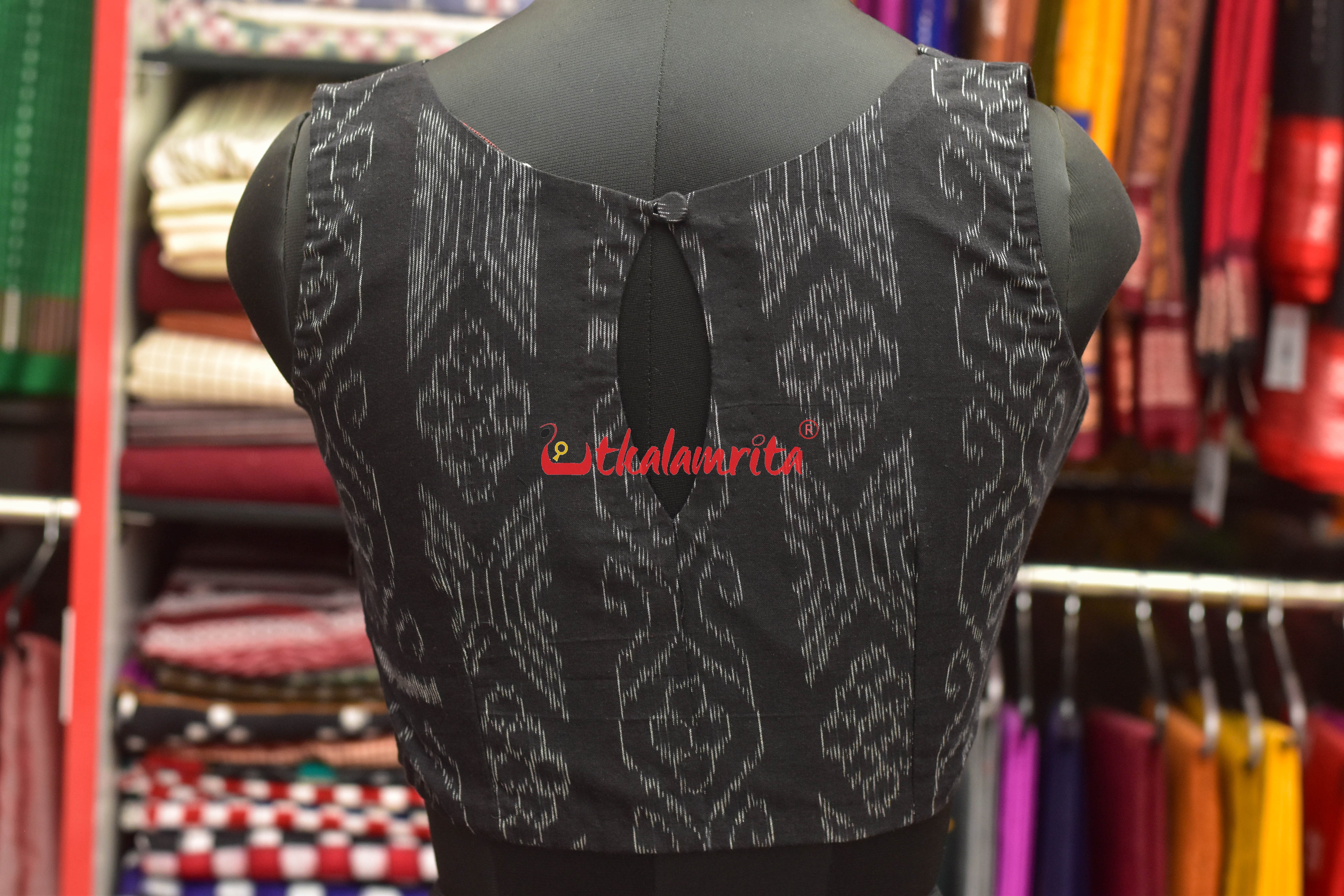 Flower Bandha on Black Boat Neck Sleeveless (Blouse)