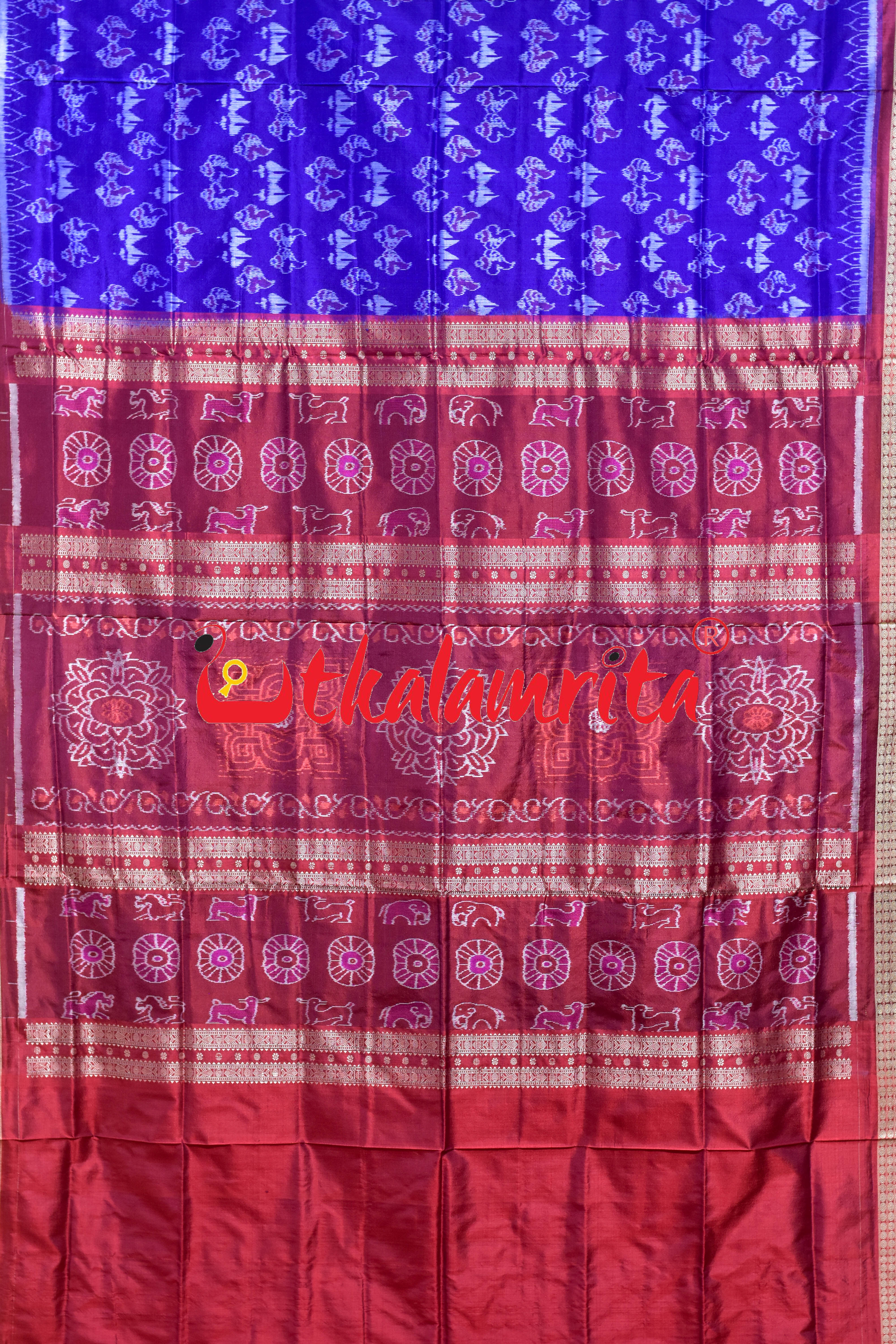 Blue Maroon Body Sankha Sambalpuri Silk Saree