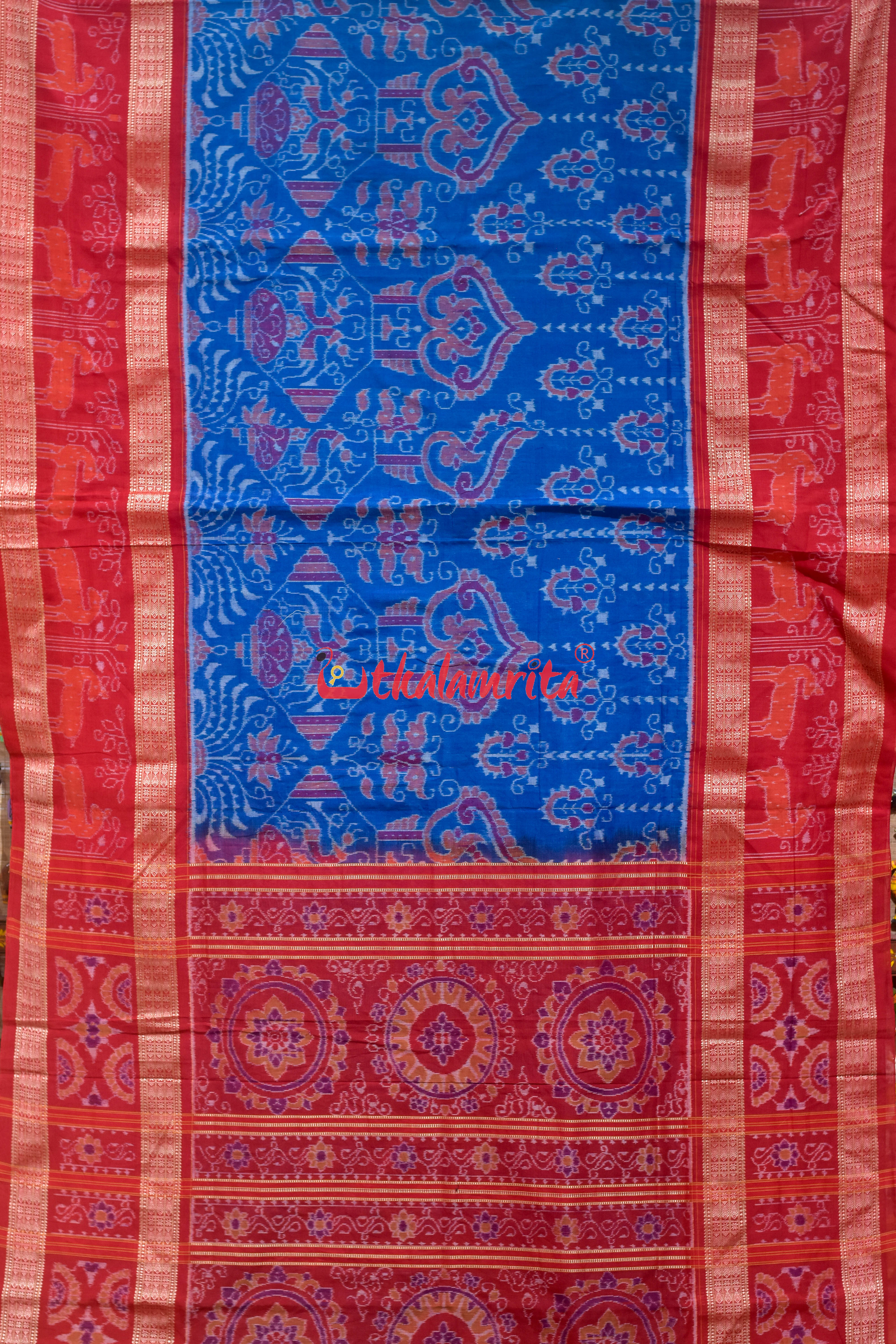 Blue Red Sankha Sambalpuri Cotton Saree
