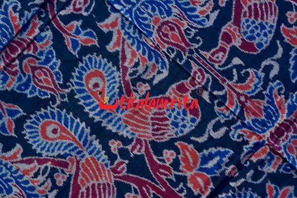 Peacocks Teal Sambalpuri Cotton Saree