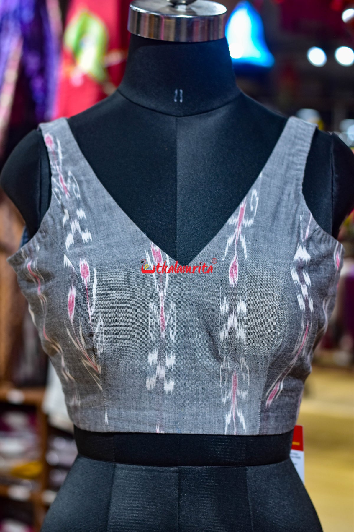 Grey Pasapali and Kadha V Neck (Blouse)