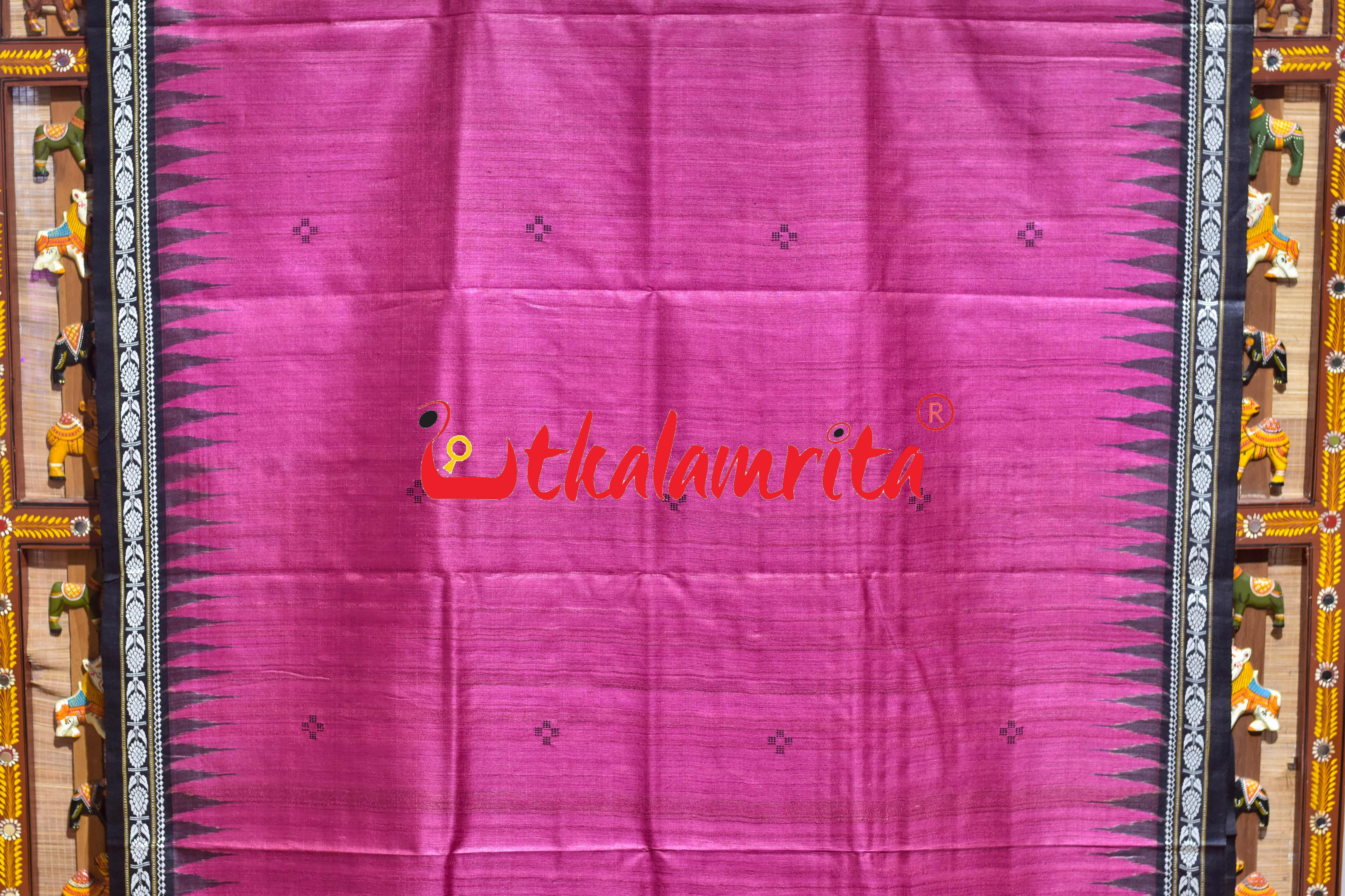 Pink Black Flower Dobby Gopalpur Tussar Saree