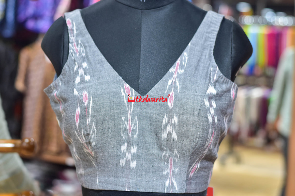 Grey Pasapali and Kadha V Neck (Blouse)