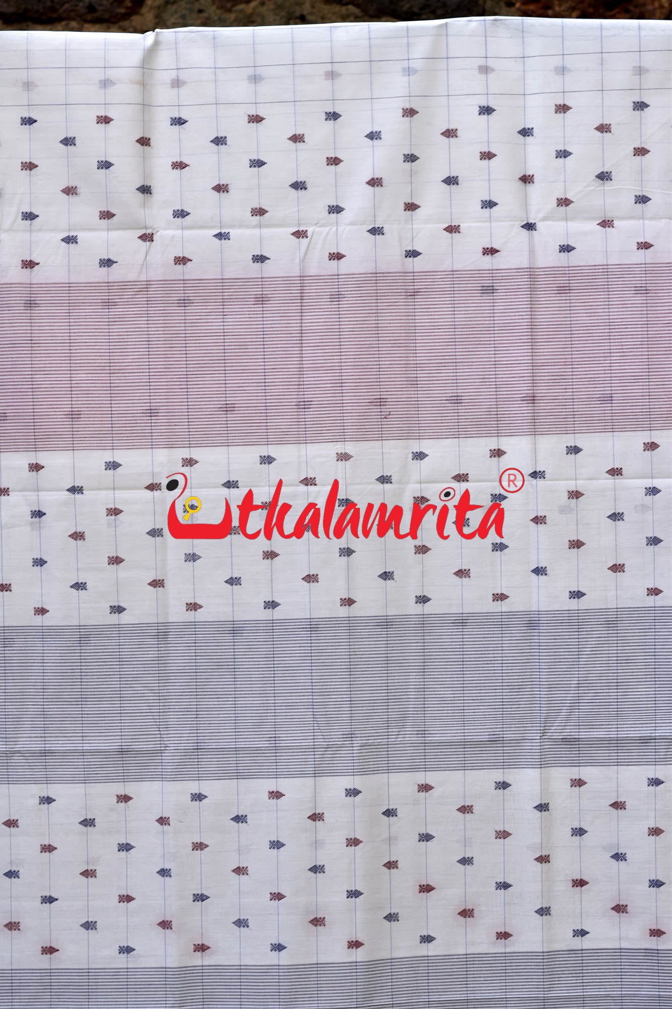 White Fish Blocks Ganga Jamuna Sambalpuri Cotton Saree