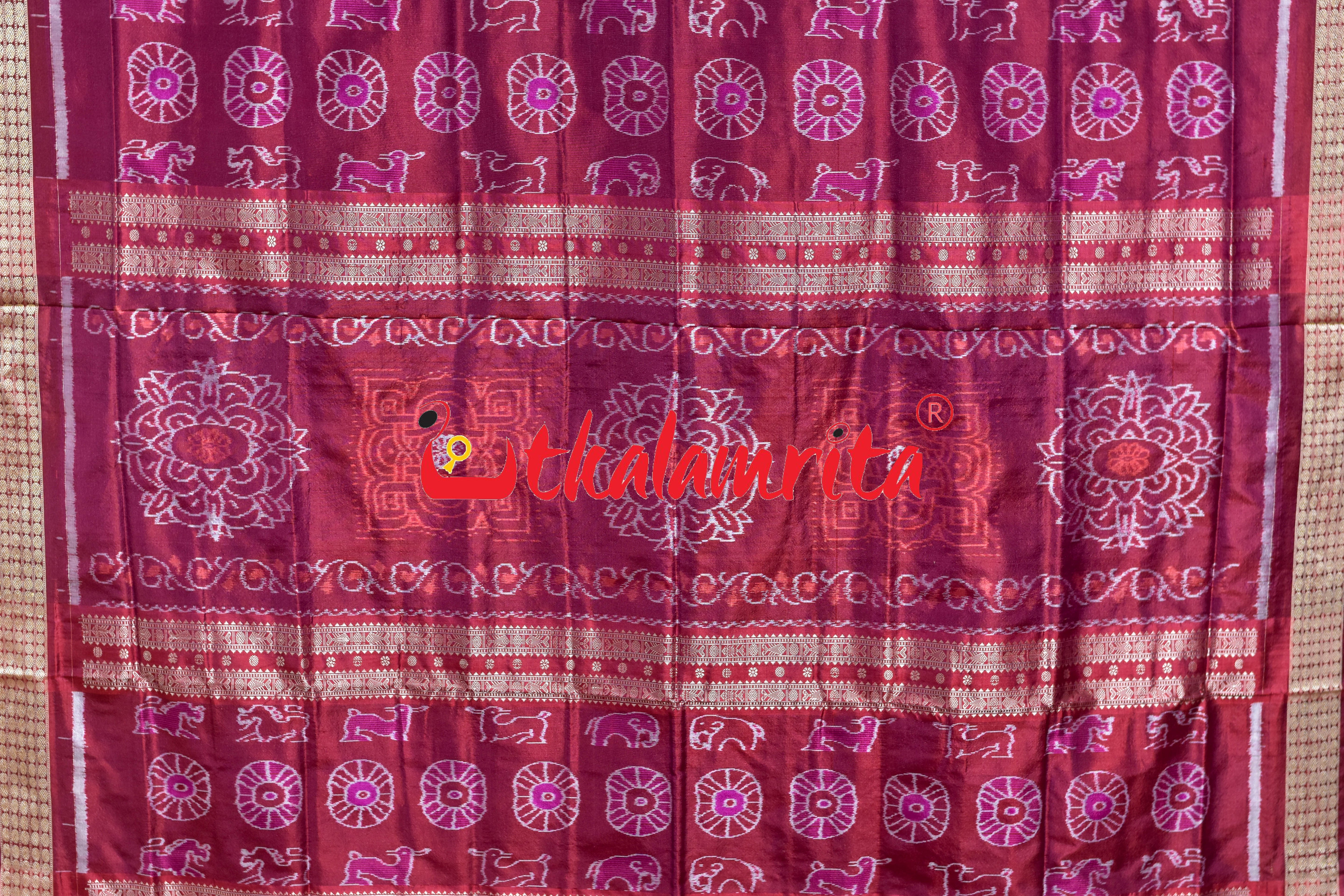 Blue Maroon Body Sankha Sambalpuri Silk Saree