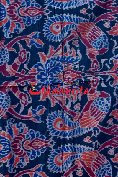 Peacocks Teal Sambalpuri Cotton Saree
