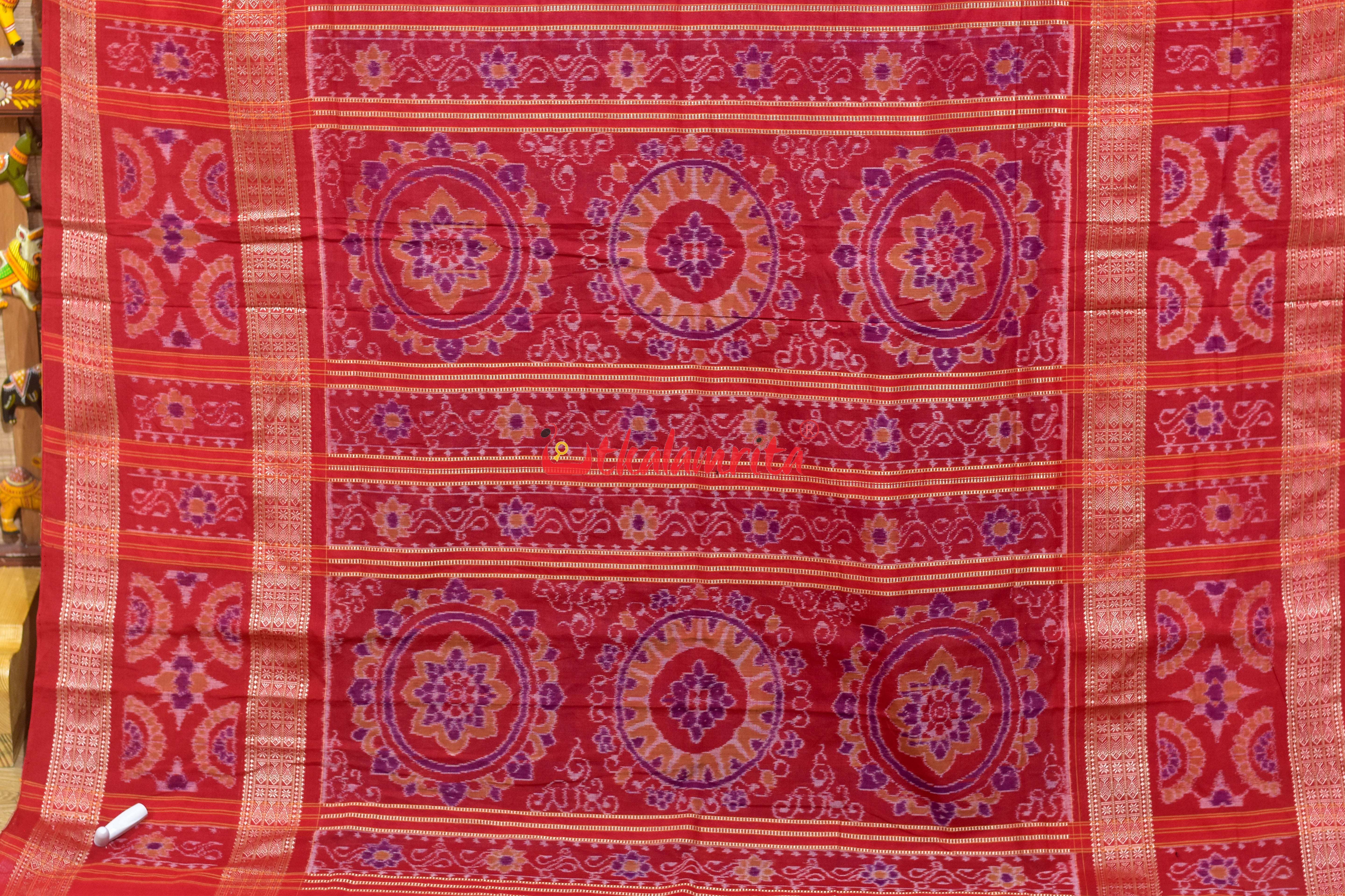 Blue Red Sankha Sambalpuri Cotton Saree