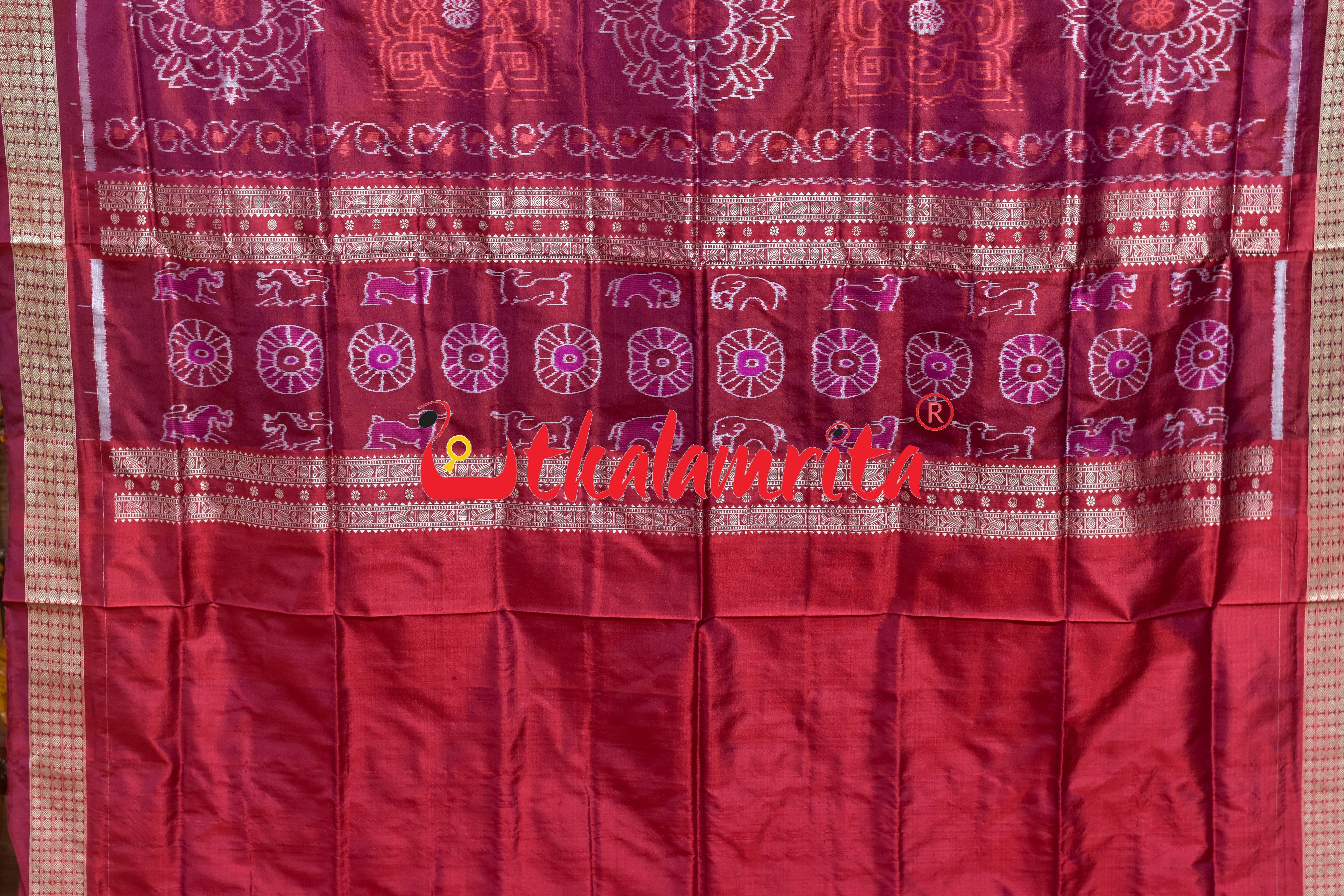Blue Maroon Body Sankha Sambalpuri Silk Saree