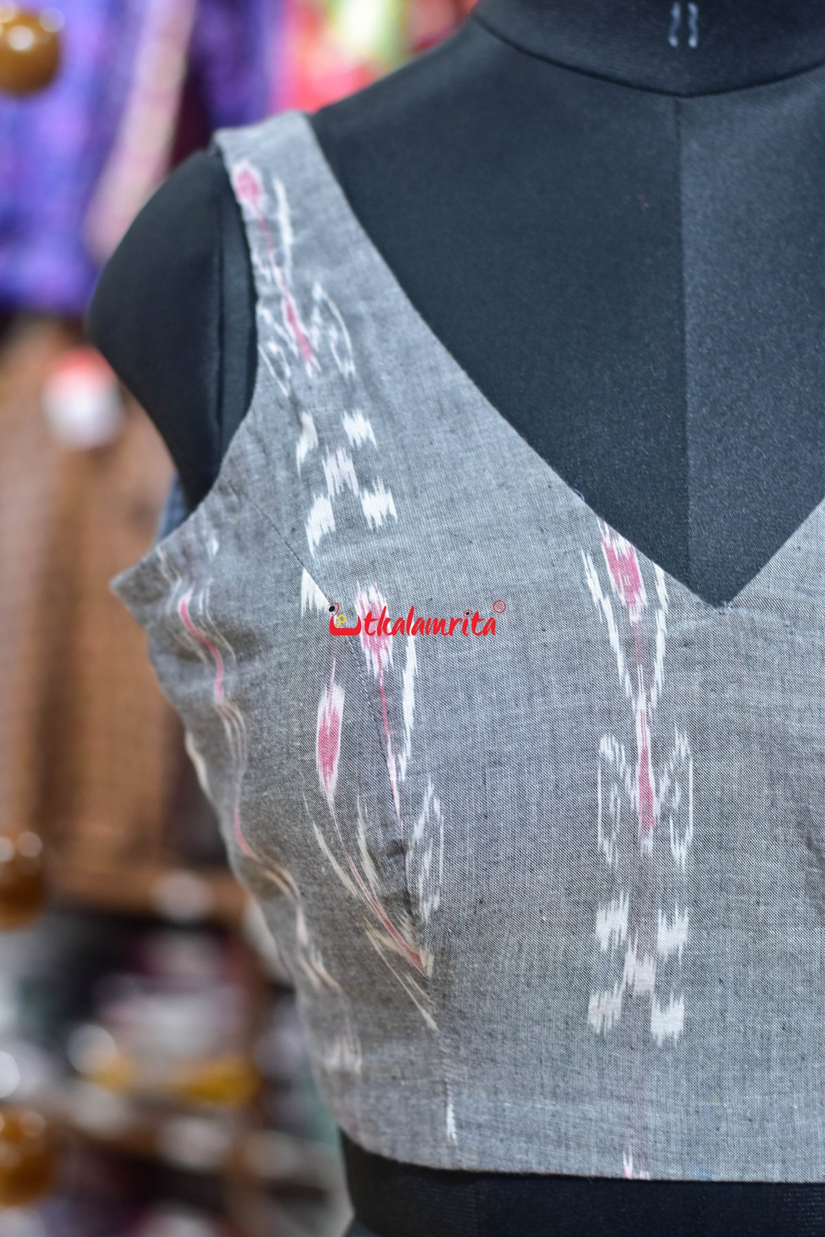 Grey Pasapali and Kadha V Neck (Blouse)