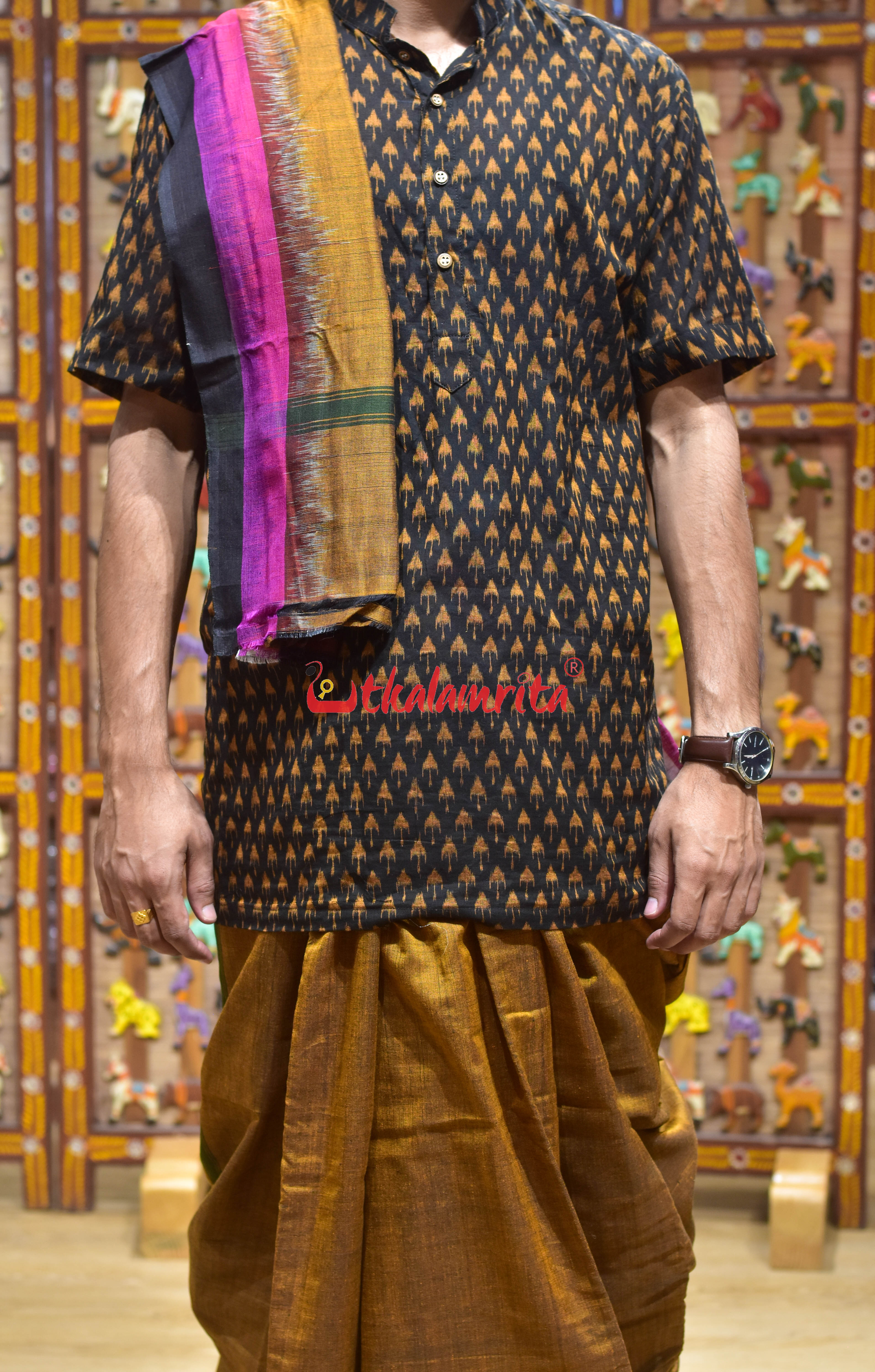 Golden Triple Border Kumbha Cotton Joda