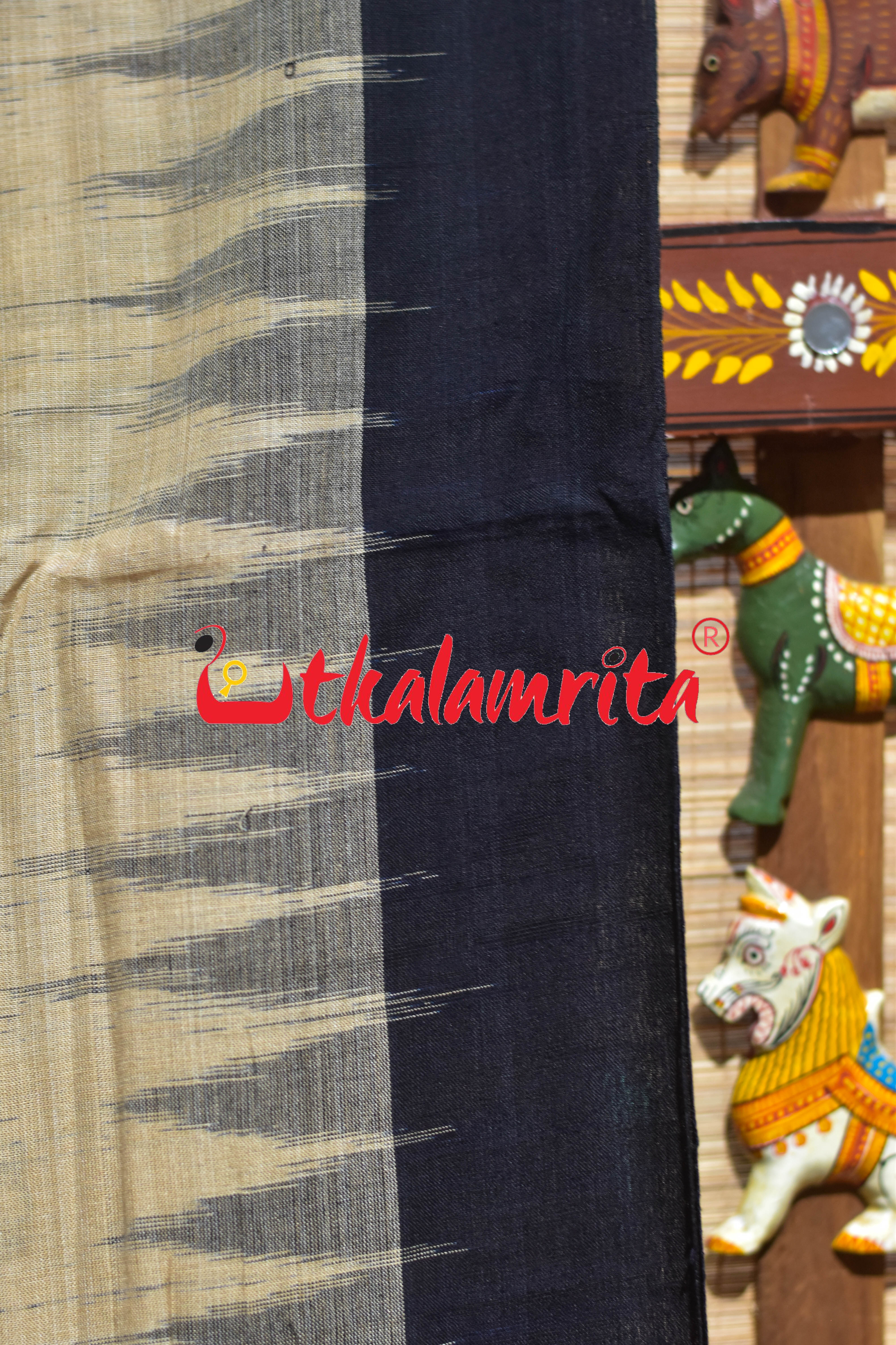 Off White Black Four Buti Khandua Cotton Saree