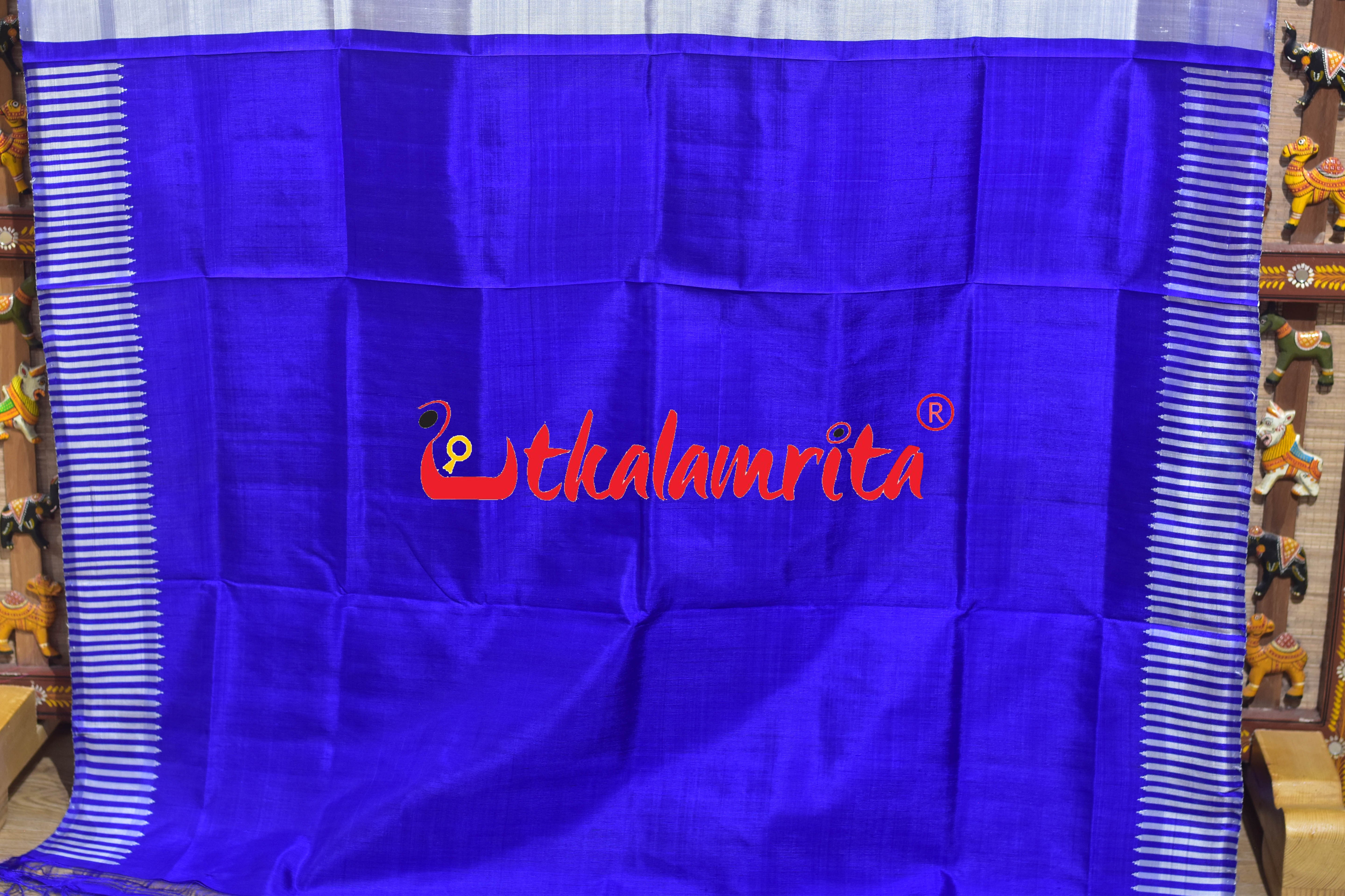 Steel Blue Multi Kumbha Double Anchal Berhampuri Silk Saree