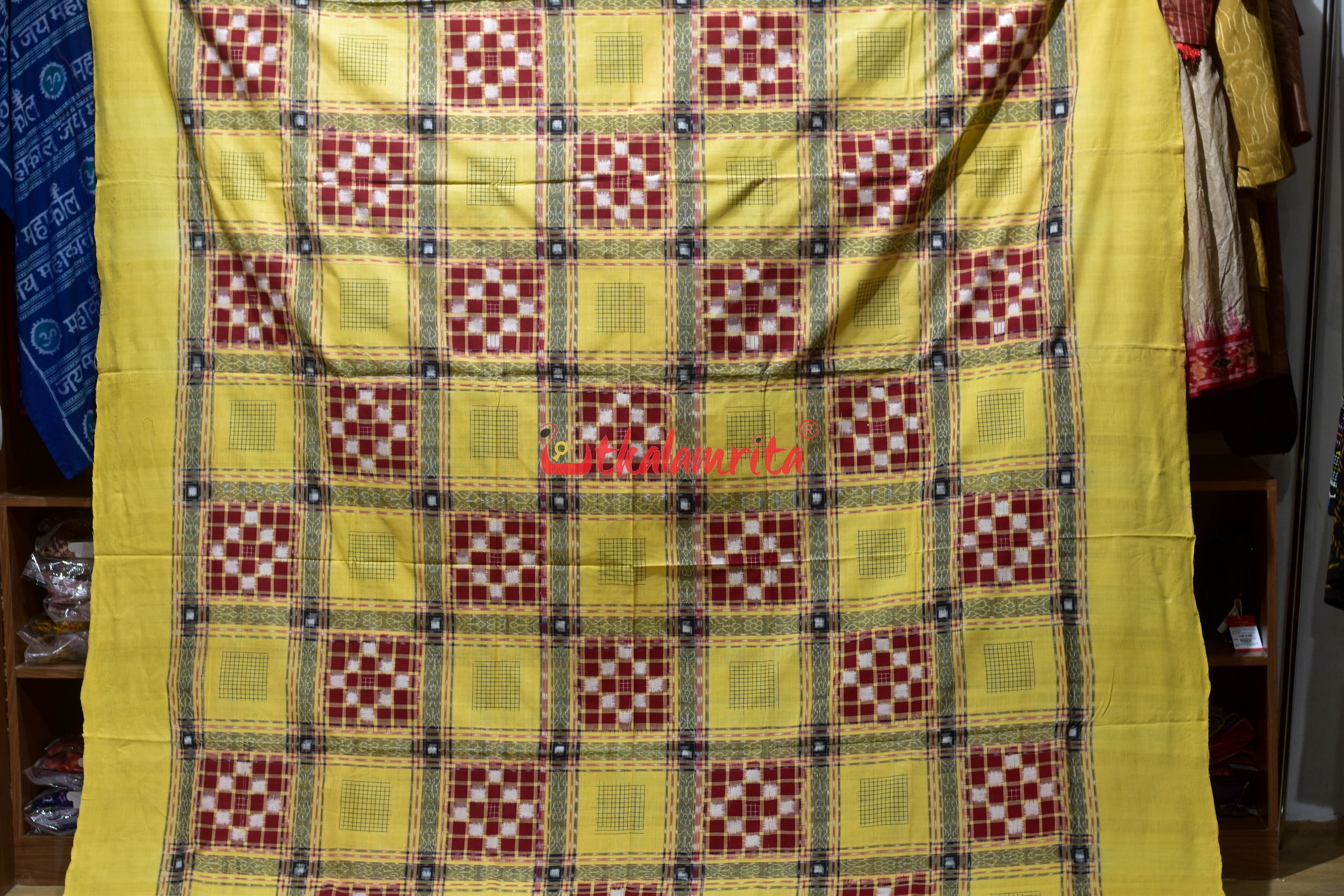 Yellow Red Check Pasapali (Double Bedsheet)