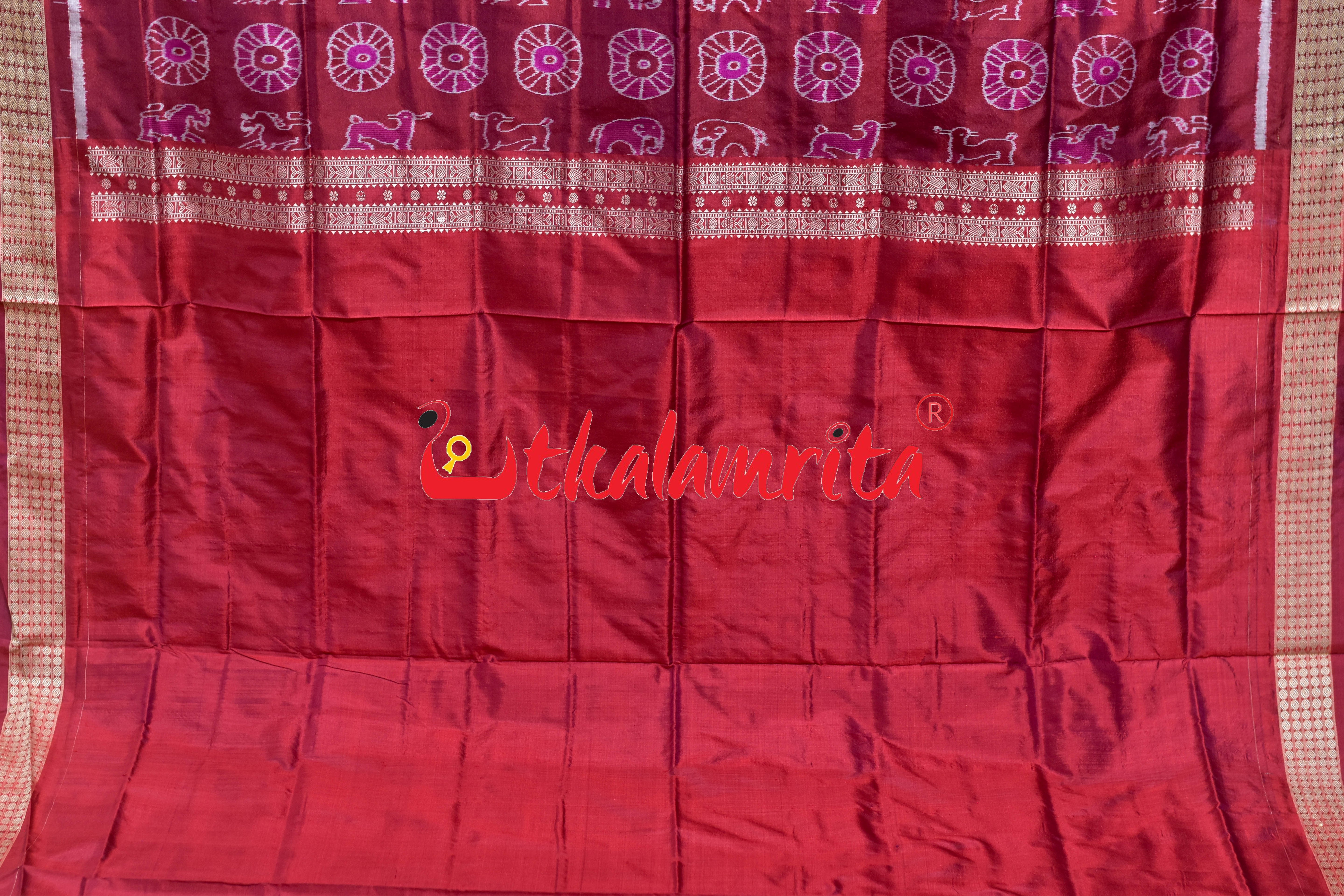 Blue Maroon Body Sankha Sambalpuri Silk Saree