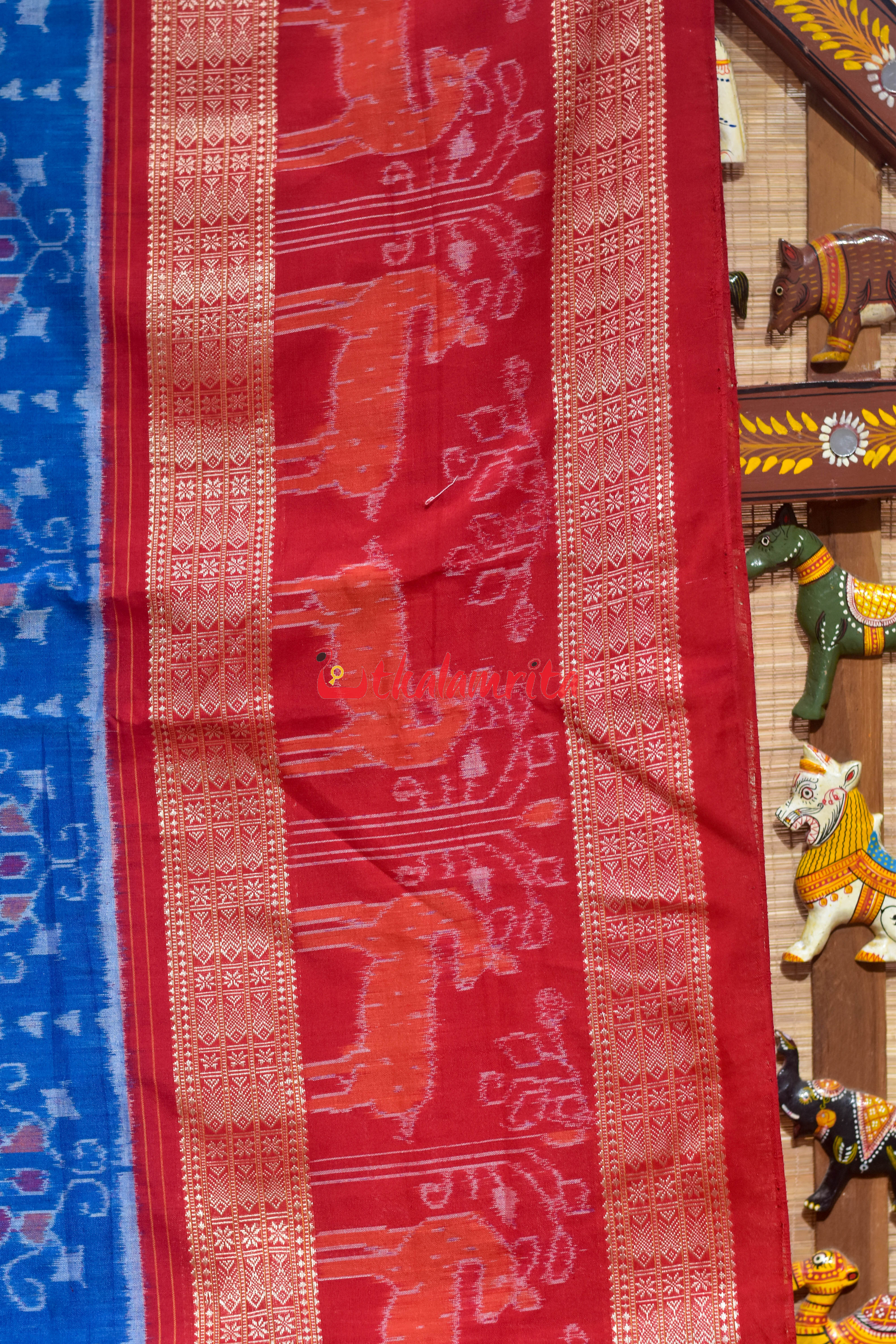 Blue Red Sankha Sambalpuri Cotton Saree