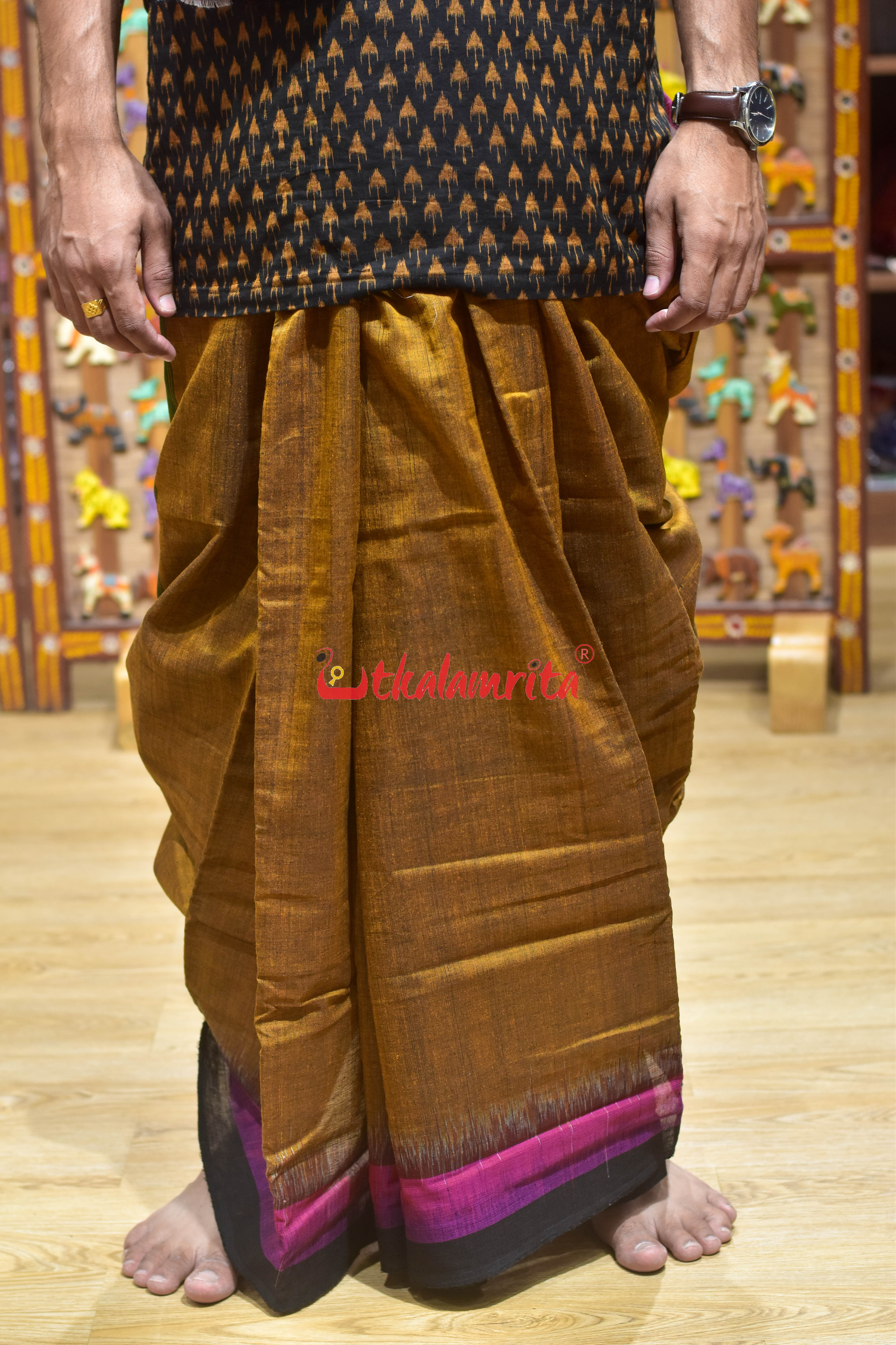 Golden Triple Border Kumbha Cotton Joda