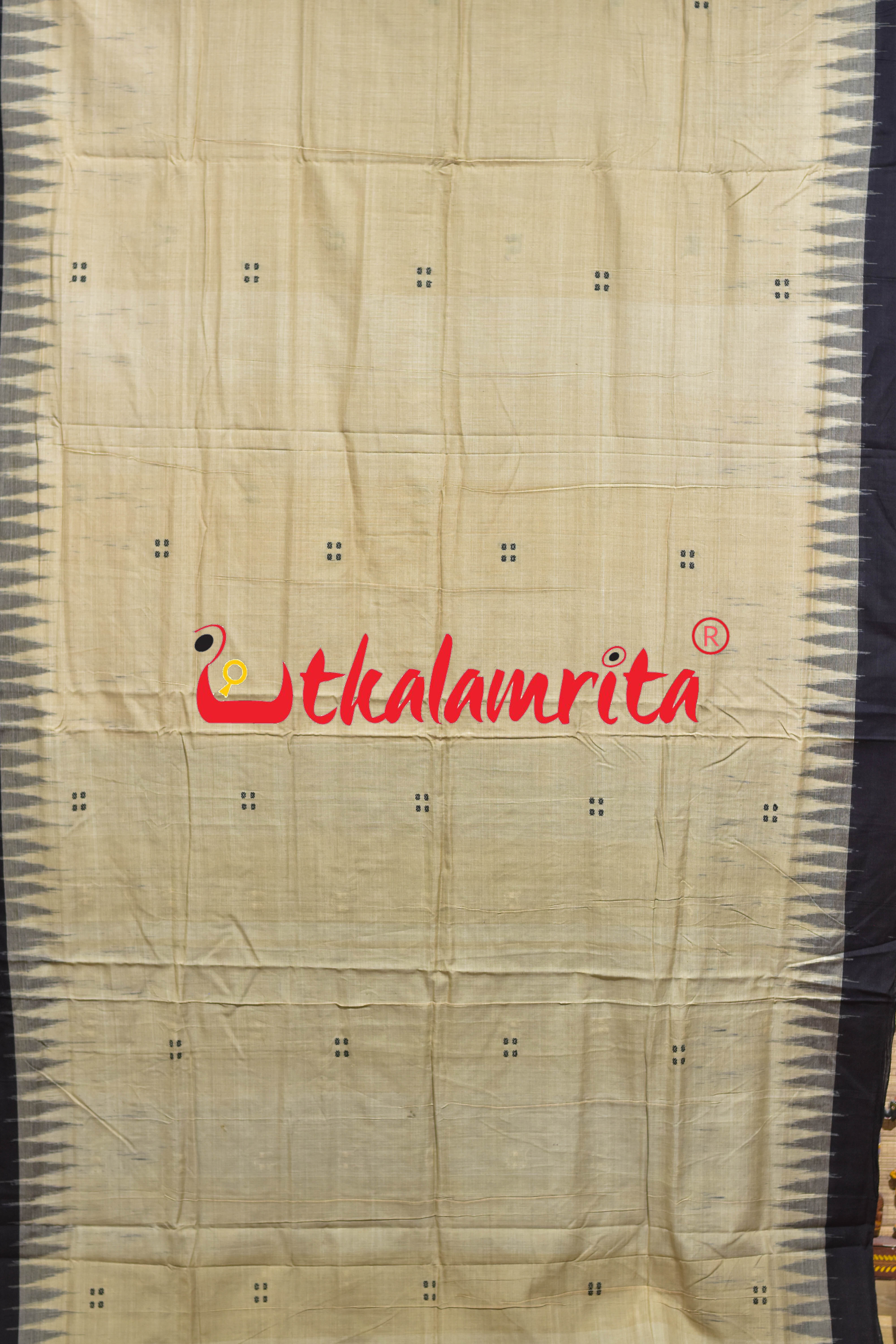 Off White Black Four Buti Khandua Cotton Saree