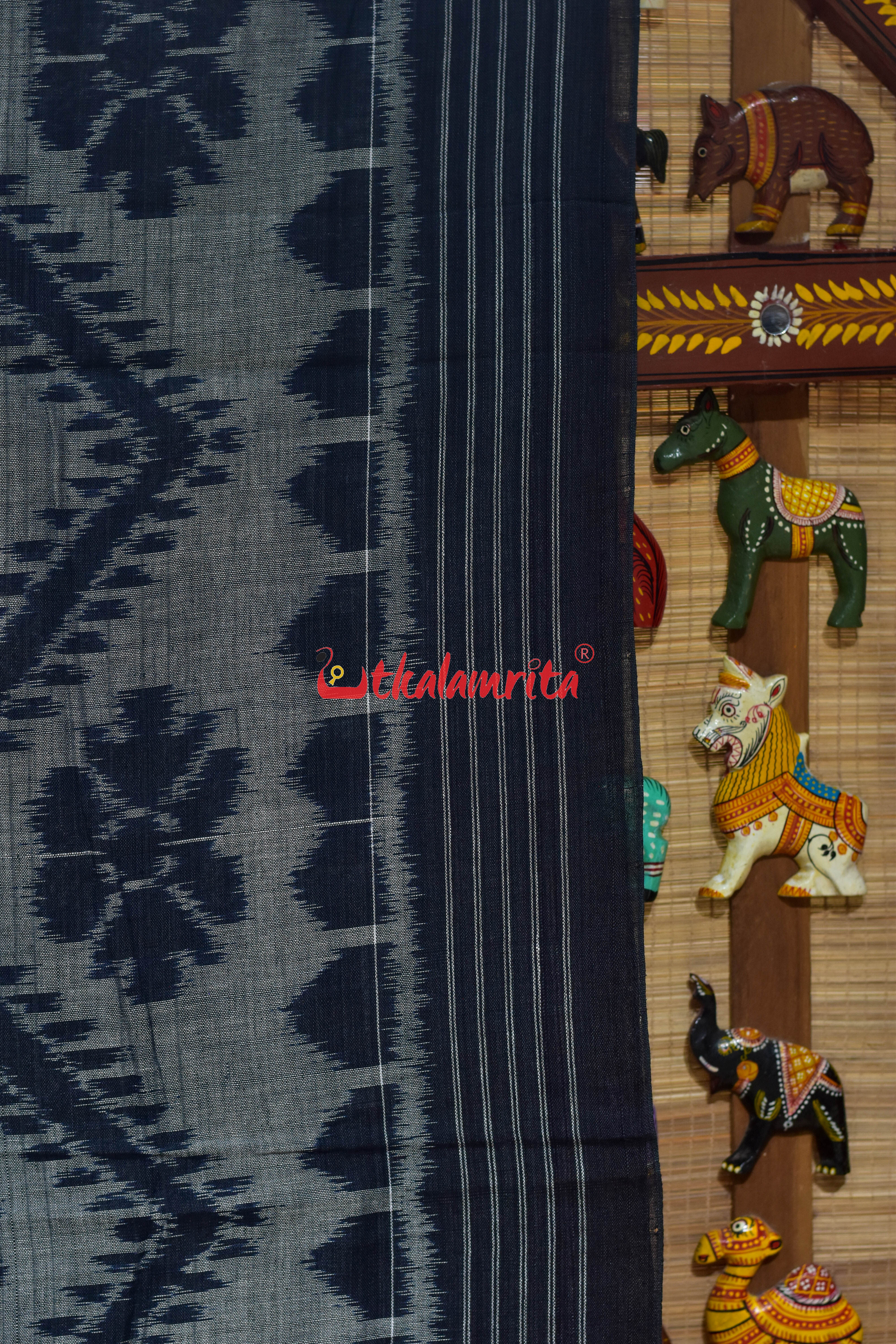 Grey Black Bada Phula Khandua Cotton Saree